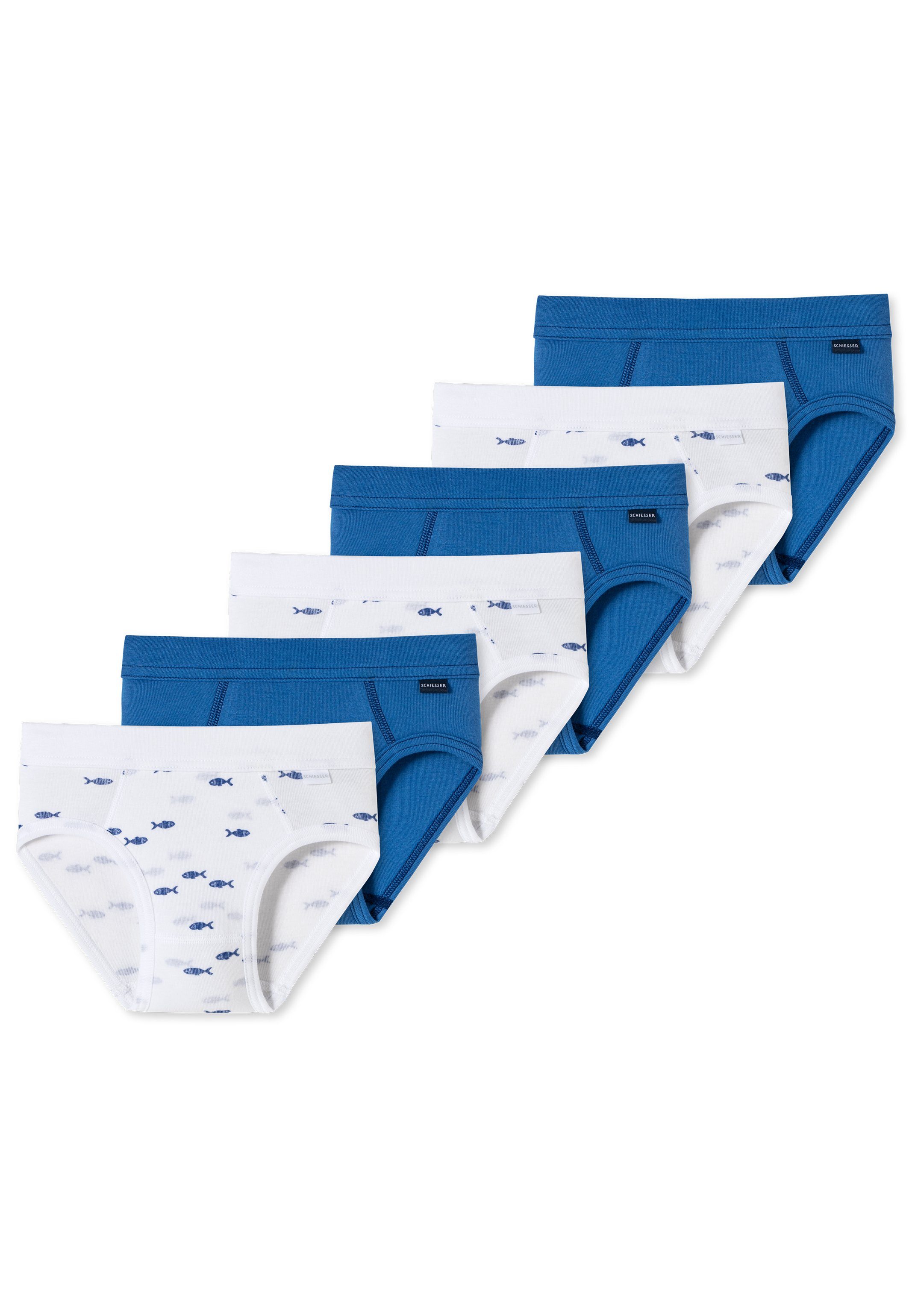 Schiesser Slip 4er Pack Kids Boys Feinripp Organic Cotton (Spar-Set, 6-St) Slip / Unterhose - Baumwolle - Ohne Eingriff - Extra-bequeme Passform Blau / Weiß - 901 (FS23)
