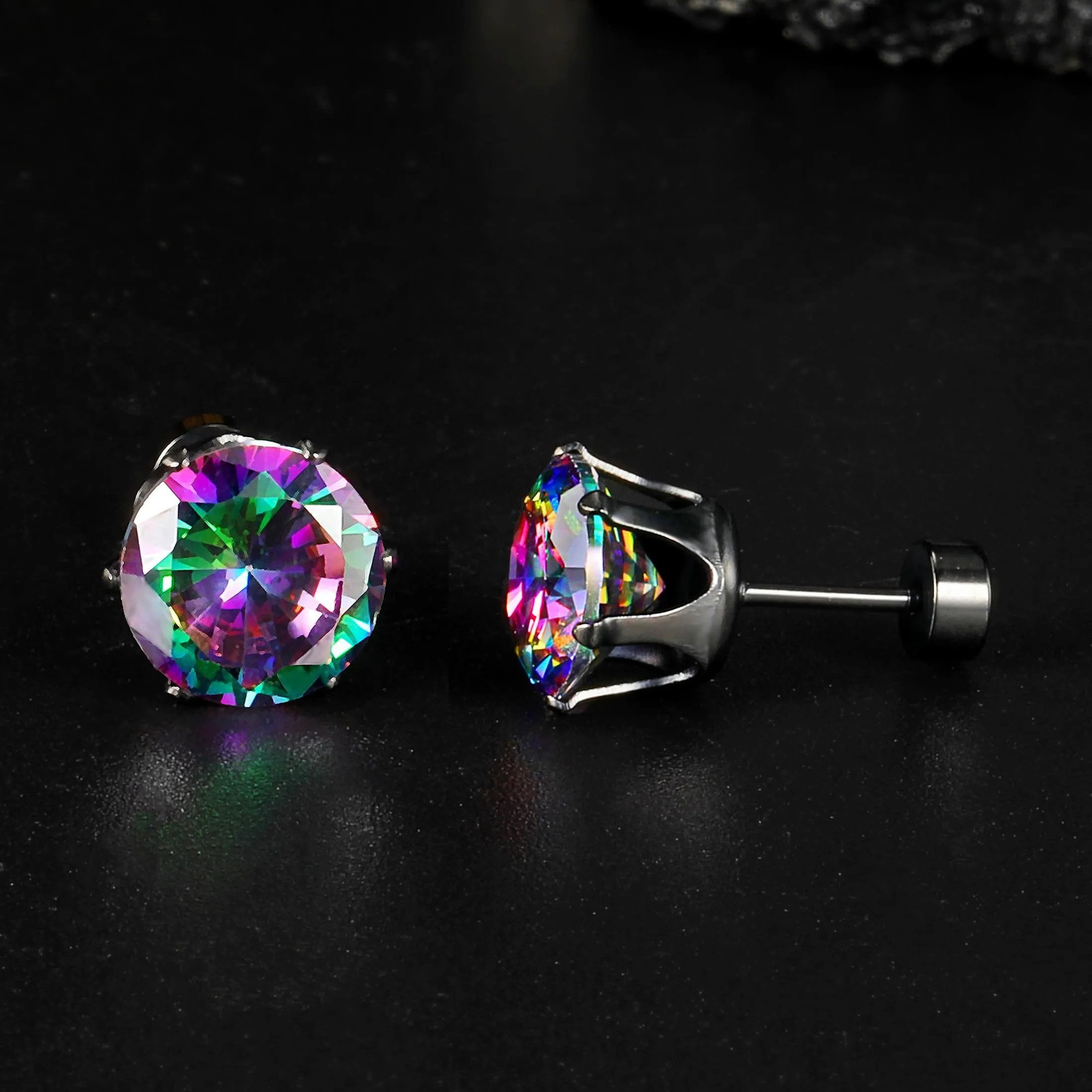 Eyecatcher Paar Ohrstecker Elegante Ohrstecker in Schwarz mit bunt funkelndem Zirkonia (3mm - (Paar, 2 Ohrringe)