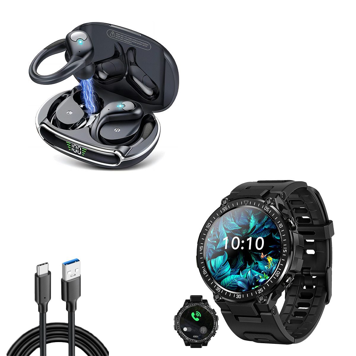 HYIEAR Smartwatches für Damen und Herren, wasserdichte Bluetooth-Kopfhörer5.3 Smartwatch, Gesundheits-Smartwatch mit Schlafqualitat, Schrittzahler und mehr., IPX5 Bluetooth 5.3 Kopfhörer, 56 stunden Akkulaufzeit.