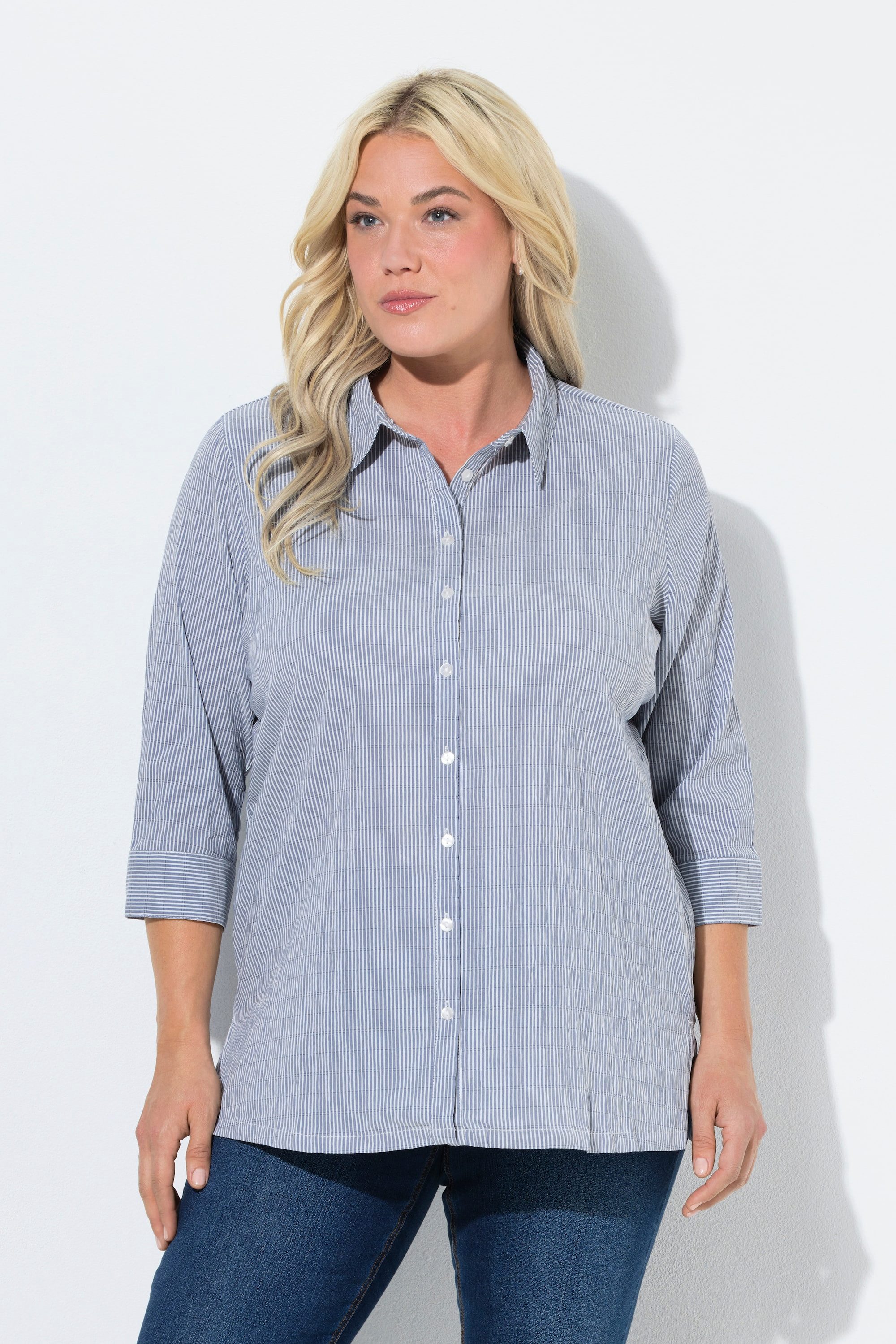 Hemdbluse Bubble-Bluse Streifen Hemdkragen 3/4-Arm