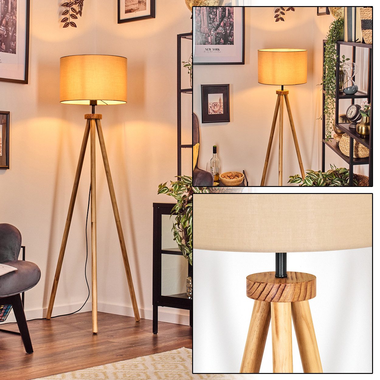 hofstein Stehlampe Stehlampe aus Holz/Metall im günstig online kaufen