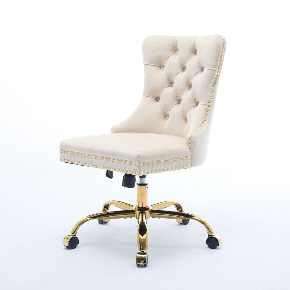 BBWL Polsterstuhl Bürostuhl Samt gepolstert ergonomisch drehbar höhenverstellbar, mit goldenem Metallgestell luxuriös stabil komfortabel – Bild 3 von 5