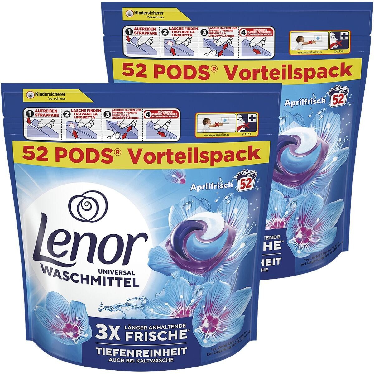 LENOR Aprilfrisch Vollwaschmittel (104 WL, 2x 52 Pods)