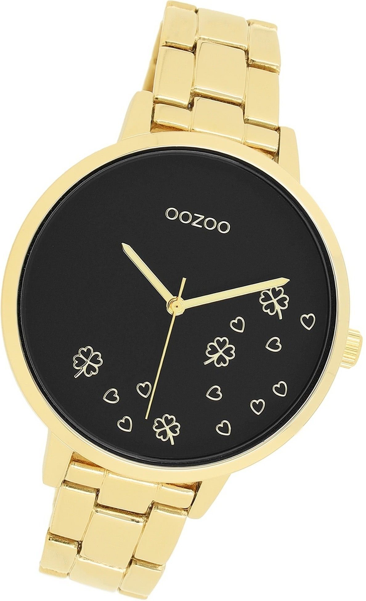 OOZOO Quarzuhr Oozoo Damen Armbanduhr Timepieces, Damenuhr Edelstahlarmband gold, rundes Gehäuse, groß (ca. 42mm)