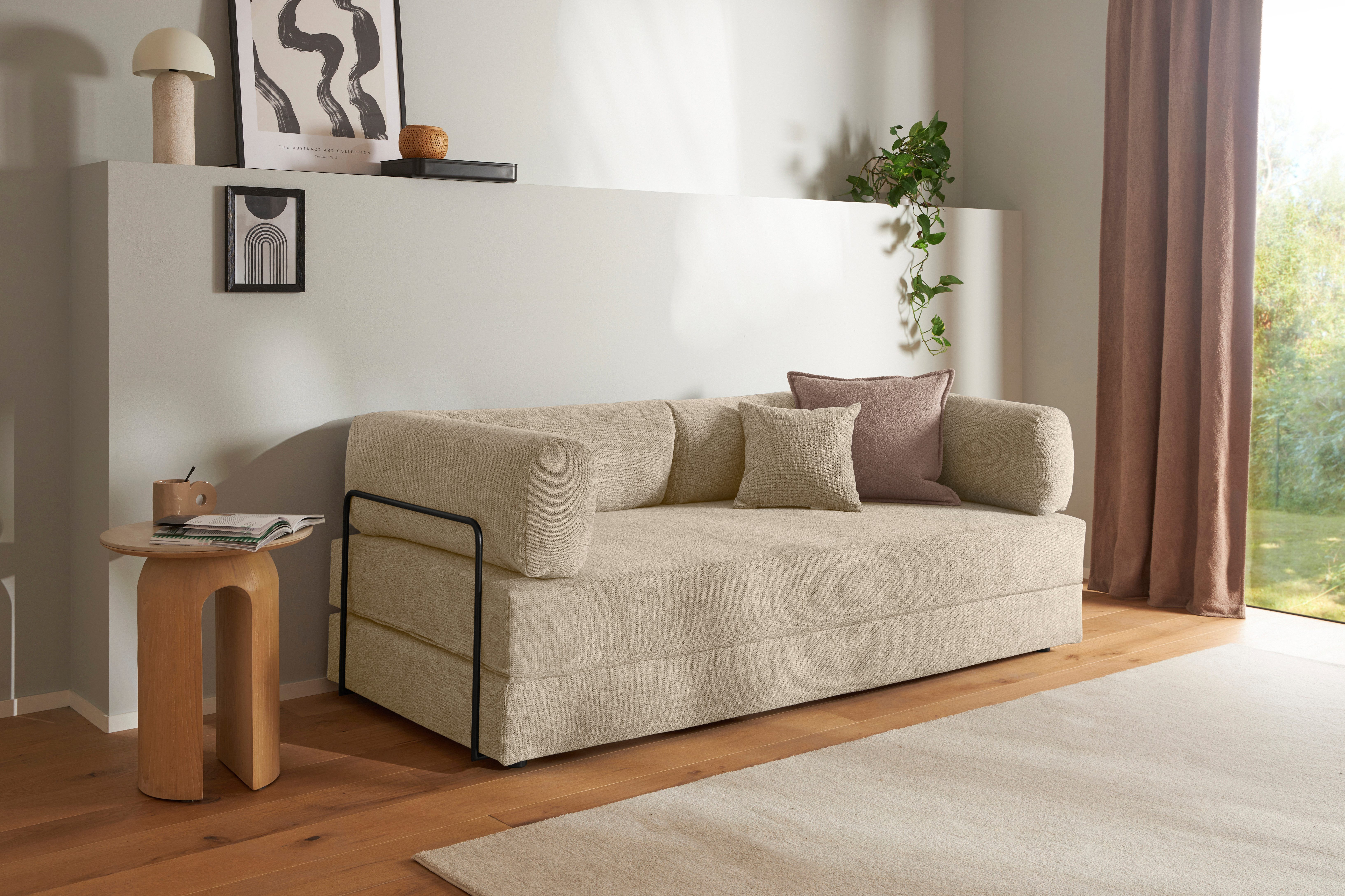 homsy by Ana Johnson Schlafsofa Folda Dauerschläfer, B: 206 cm, Liegefl. 181x198 cm, mit Bett-/Schlaffunktion, inkl. 1x Zierkissen, Tonnentaschenfederkern