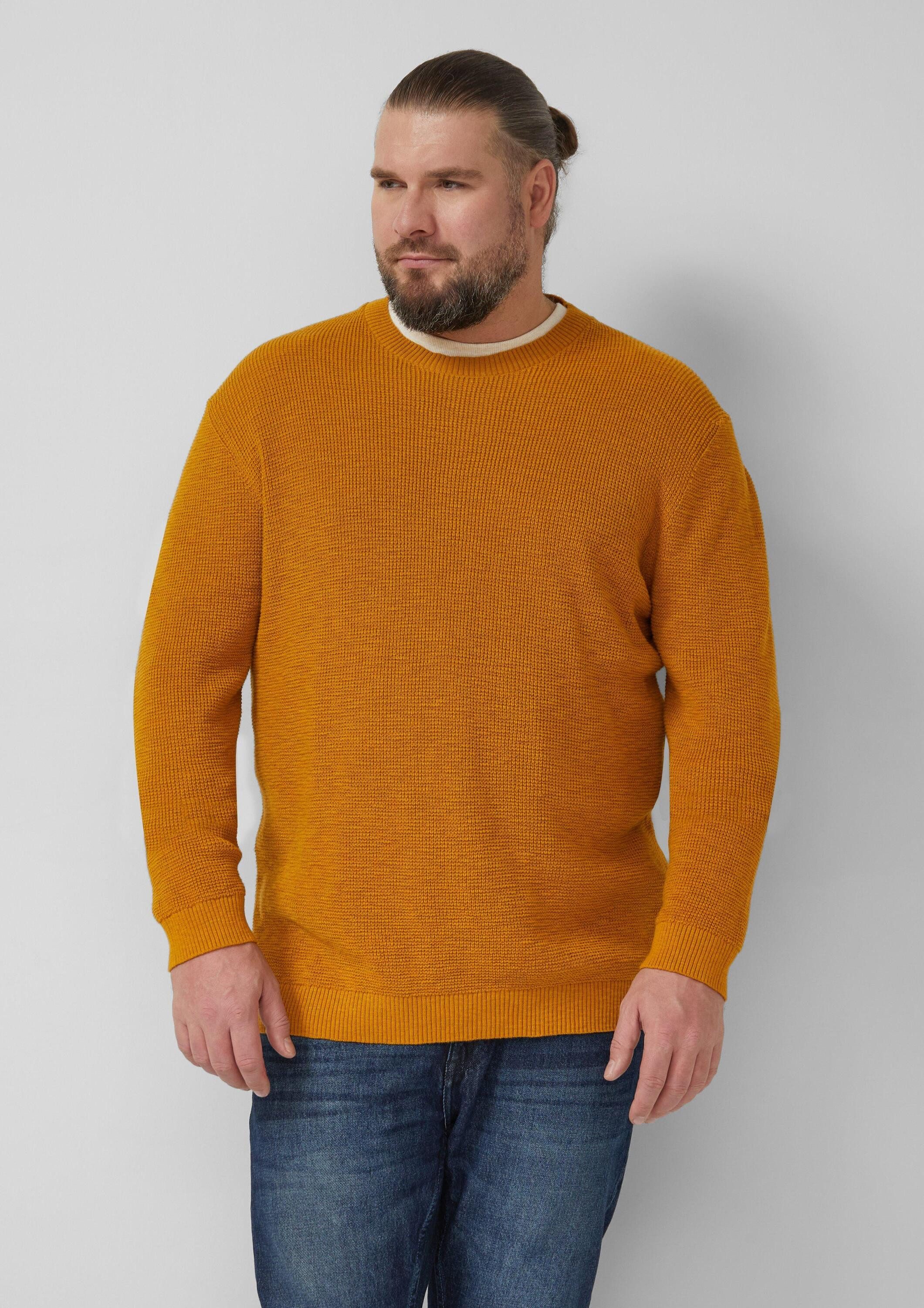 s.Oliver Longpullover Strickpullover Strickpullover mit Crew Neck und Strukturmuster