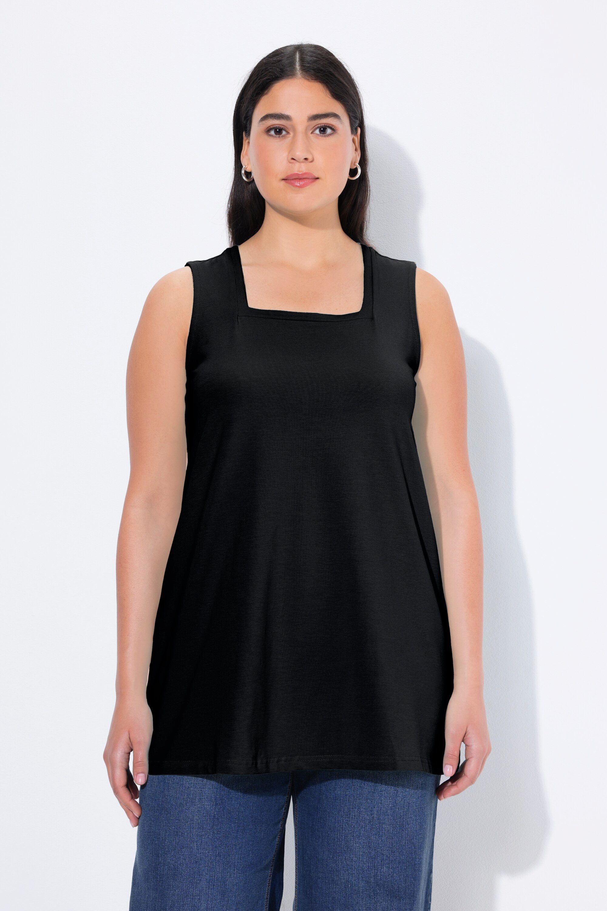 Ulla Popken Longshirt Longtop Classic Fit Carré-Ausschnitt ärmellos