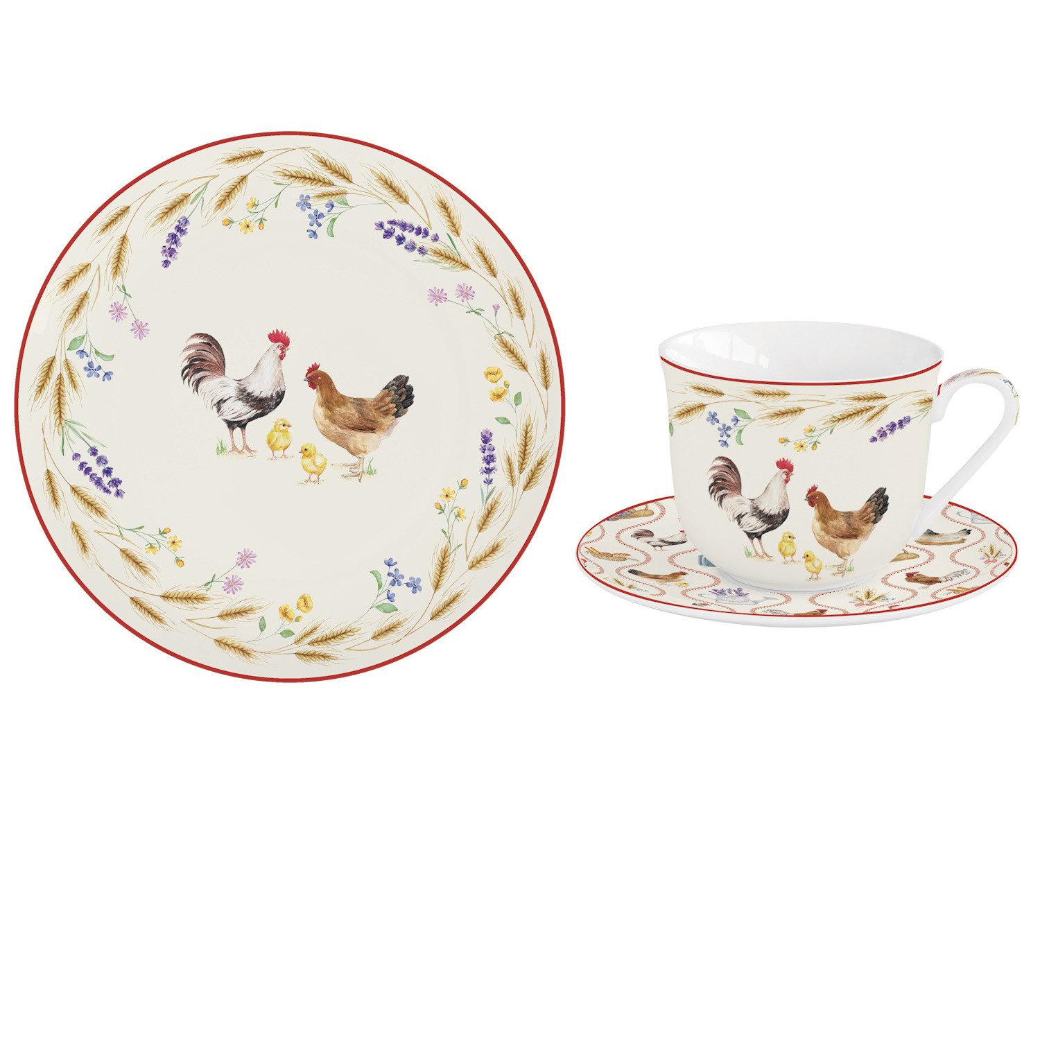 EasyLife Kombiservice Country Life, Porzellan, Spülmaschinengeeignet, Mehrfarbig, Hühner, H: 2cm