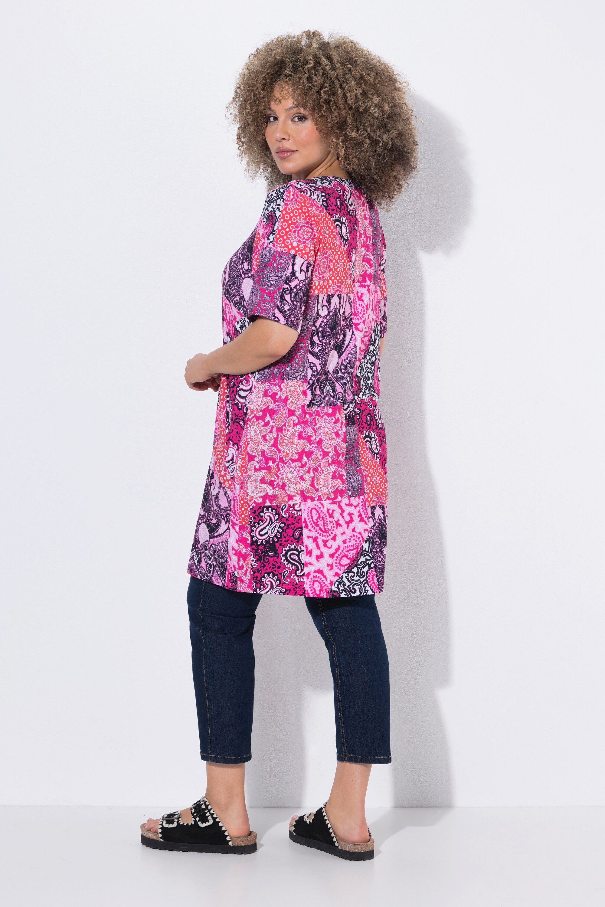 Ulla Popken Longshirt T-Shirt Patchmuster A-Linie Tunika-Ausschnitt