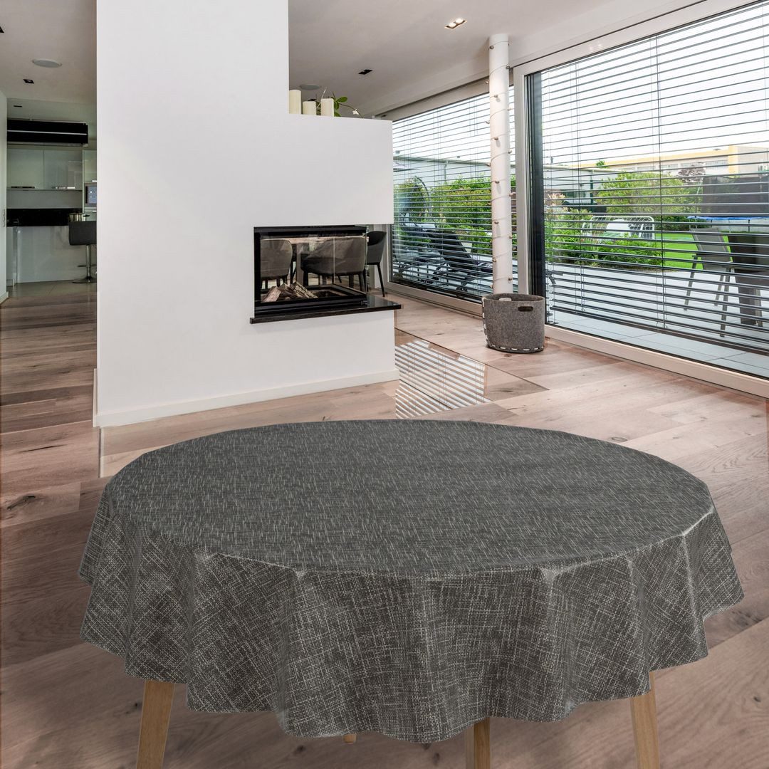 Tischdecke Wachstuch-Tischdecken Grau Leinenoptik Rund 140cm