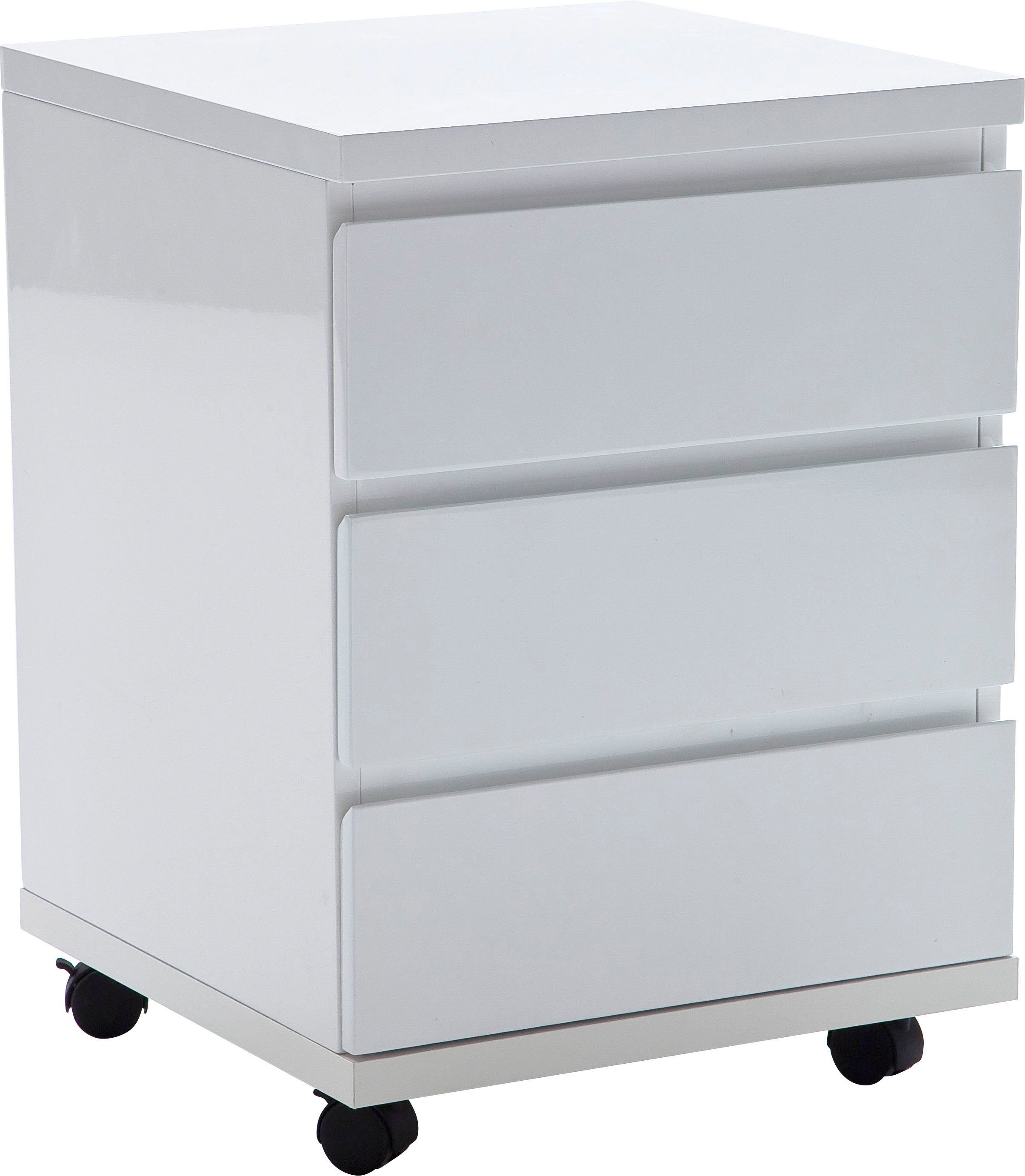 Büroschrank MCA weiß Rollcontainer RC, rollbar, hochglanz furniture