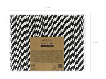 partydeco Trinkhalme, Papierstrohhalme diagonal gestreift 19cm schwarz weiß 250er Set