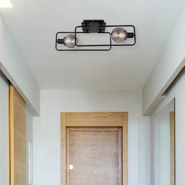 Globo Deckenleuchte, Leuchtmittel nicht inklusive, Deckenleuchte Wohnzimmerlampe Metall schwarz Glas rauchfarben L 61 cm