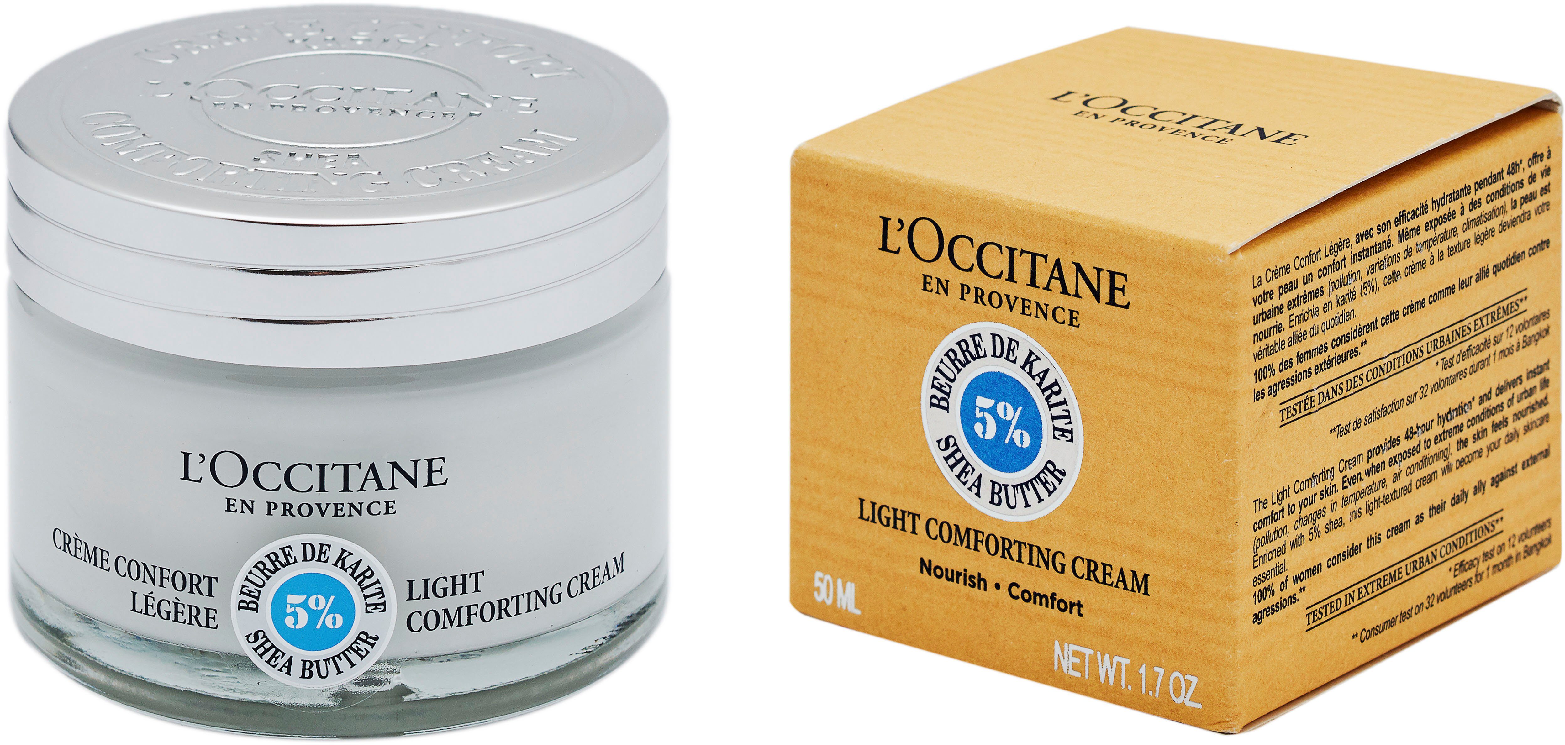L'OCCITANE Feuchtigkeitscreme Karité Creme Confort Légère, Nicht fettende Textur, hydriert und sorgt für Geschmeidigkeit.