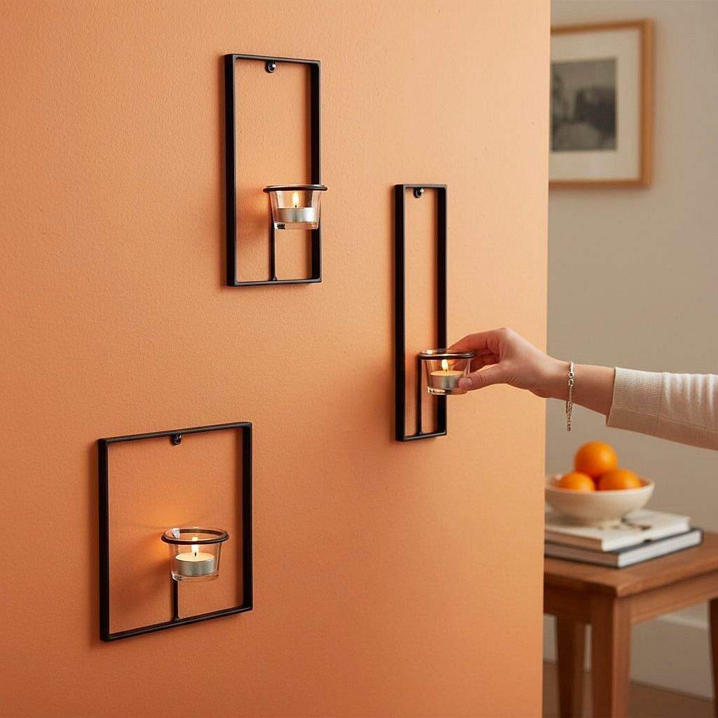 DanDiBo Wandkerzenhalter aus Metall Schwarz Carre 3-tlg. Wandteelichthalter, Teelichthalter für die Wand Teelicht Design Modern