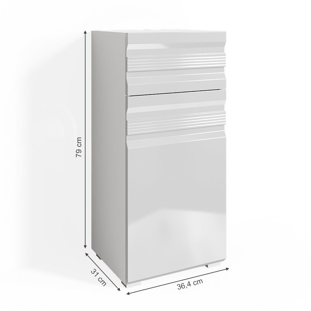 Vicco Midischrank Fredd, Weiß Hochglanz, 36 x 79 cm (1-St)