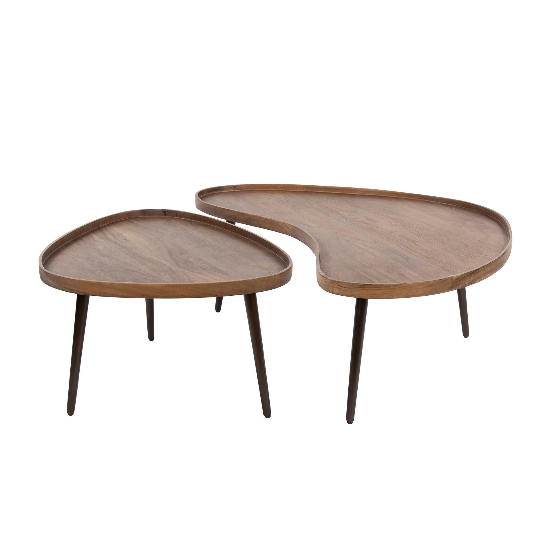 LEVEN Lifestyle Couchtisch 2´er Set CURVÈ Sofatisch Wohnzimmertisch organische Form braun (2er Set), Tischplatte aus hochwertigem Akazienholz und erhöhte Tischkante