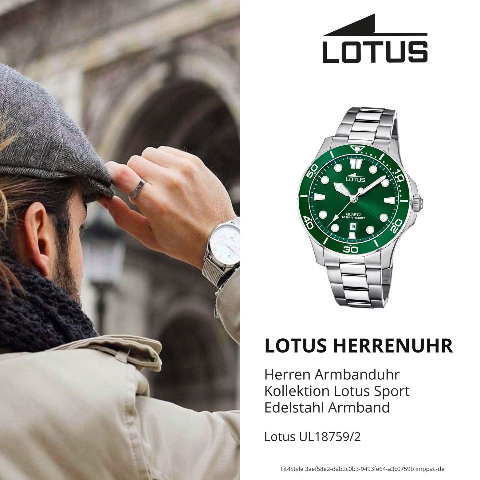 silber Lotus groß Armbanduhr Herrenuhr (ca. Quarzuhr Sport 18759/2, Edelstahlarmband Herren Lotus 45mm) rund,