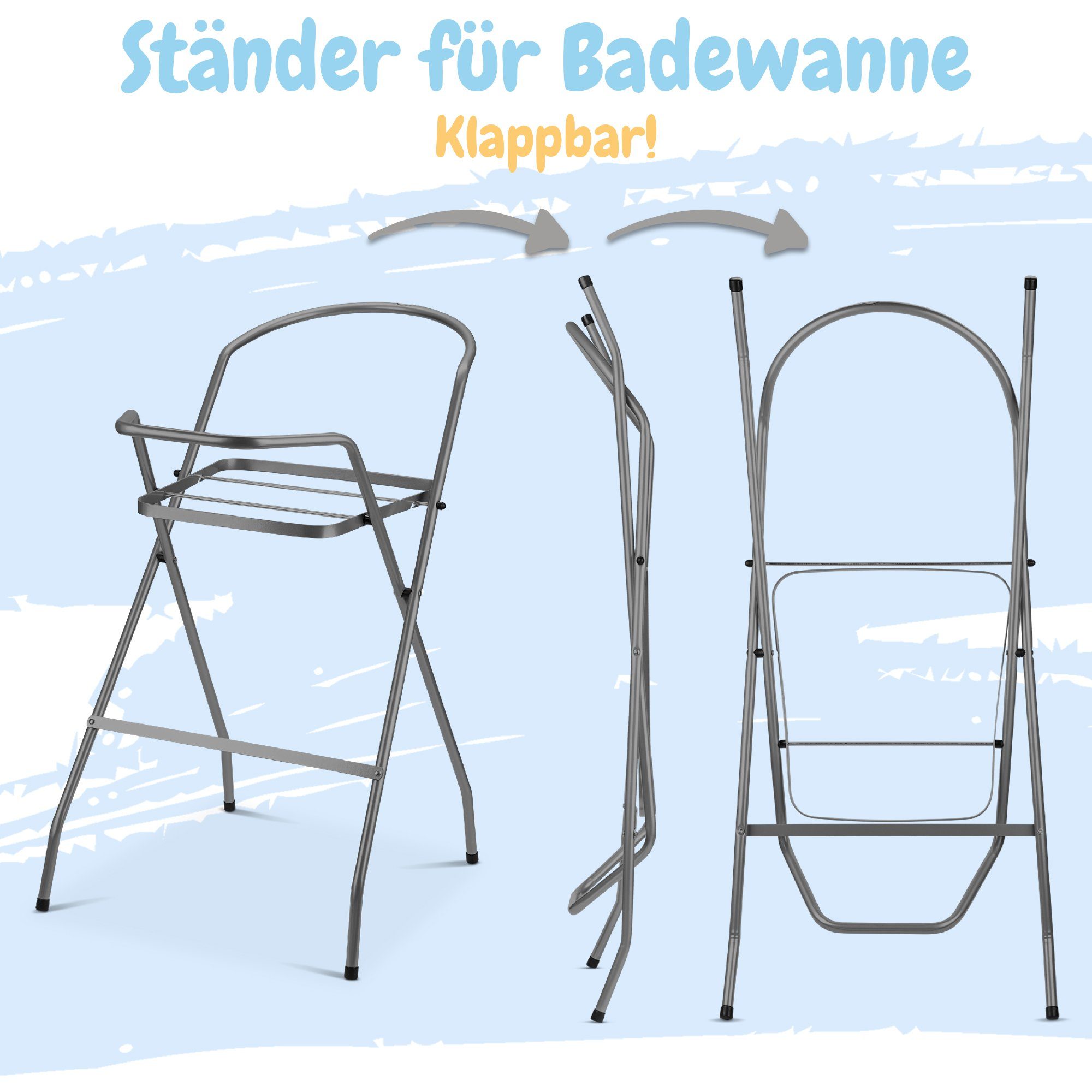 Babykajo Babybadewanne, (Set, 4-tlg), Baby Wanne mit Ständer, Wannensitz, Schlau - TÜV Rheinland geprüft
