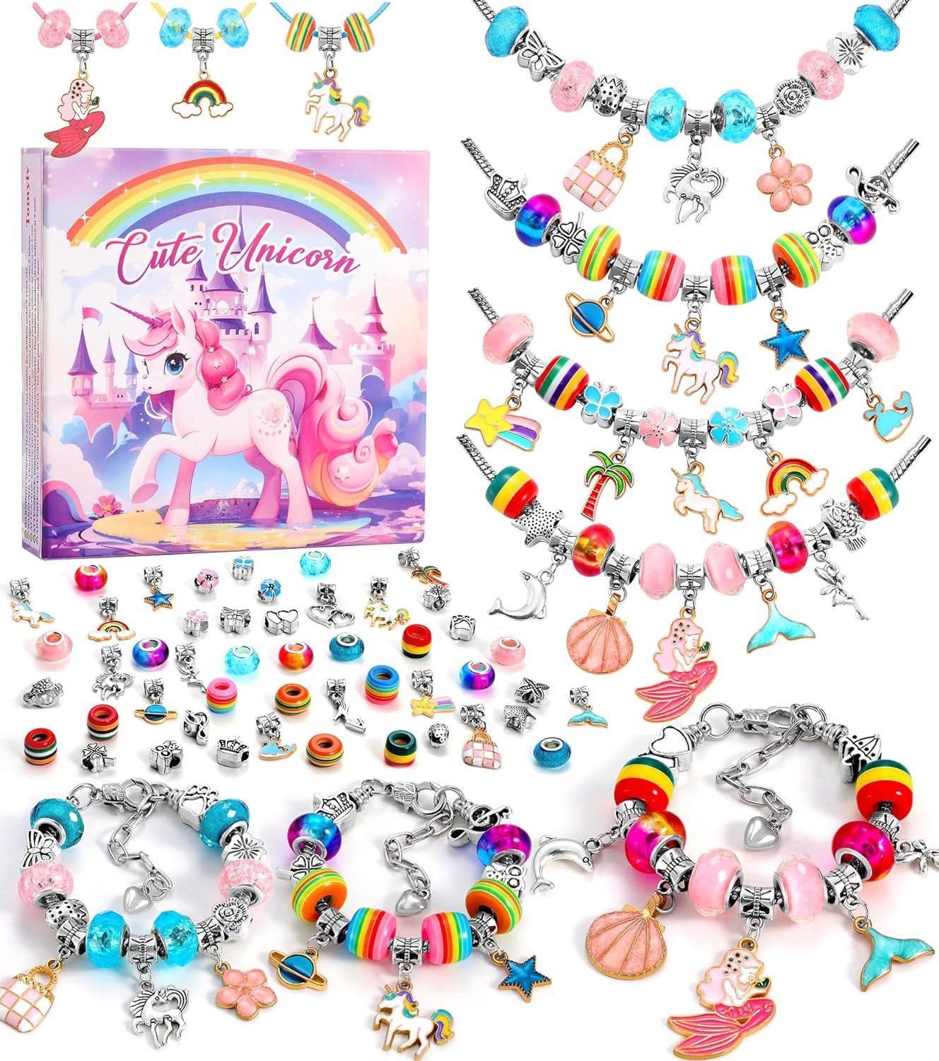 POPOLIC Schmuckset Geschenke für Mädchen Schmuck Basteln Mädchen Bastelset (Kinder ab 6 Jahre Adventskalender 2024 Mädchen Armbänder Selber Machen Spielzeug), Kinder Geburtstag Ostergeschenke Geschenke 5-13 Jahre