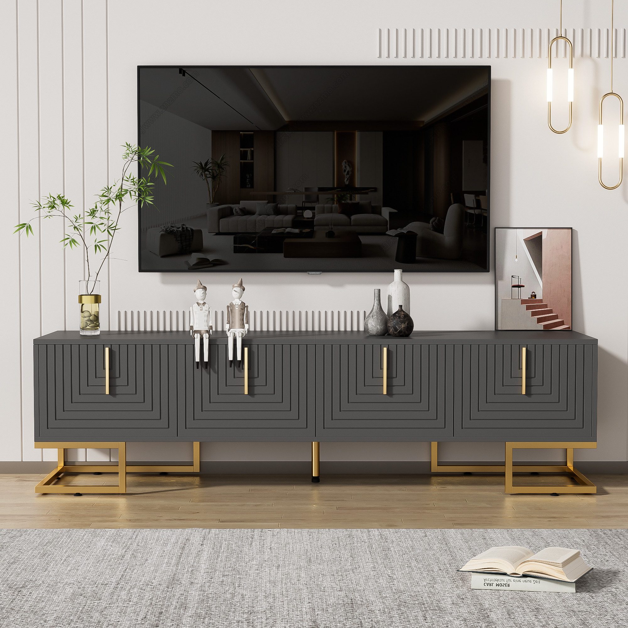 Sweiko Lowboard TV-Möbel,TV-Schrank,TV-Ständer,Fernsehtisch,TV Board (mit 4 günstig online kaufen