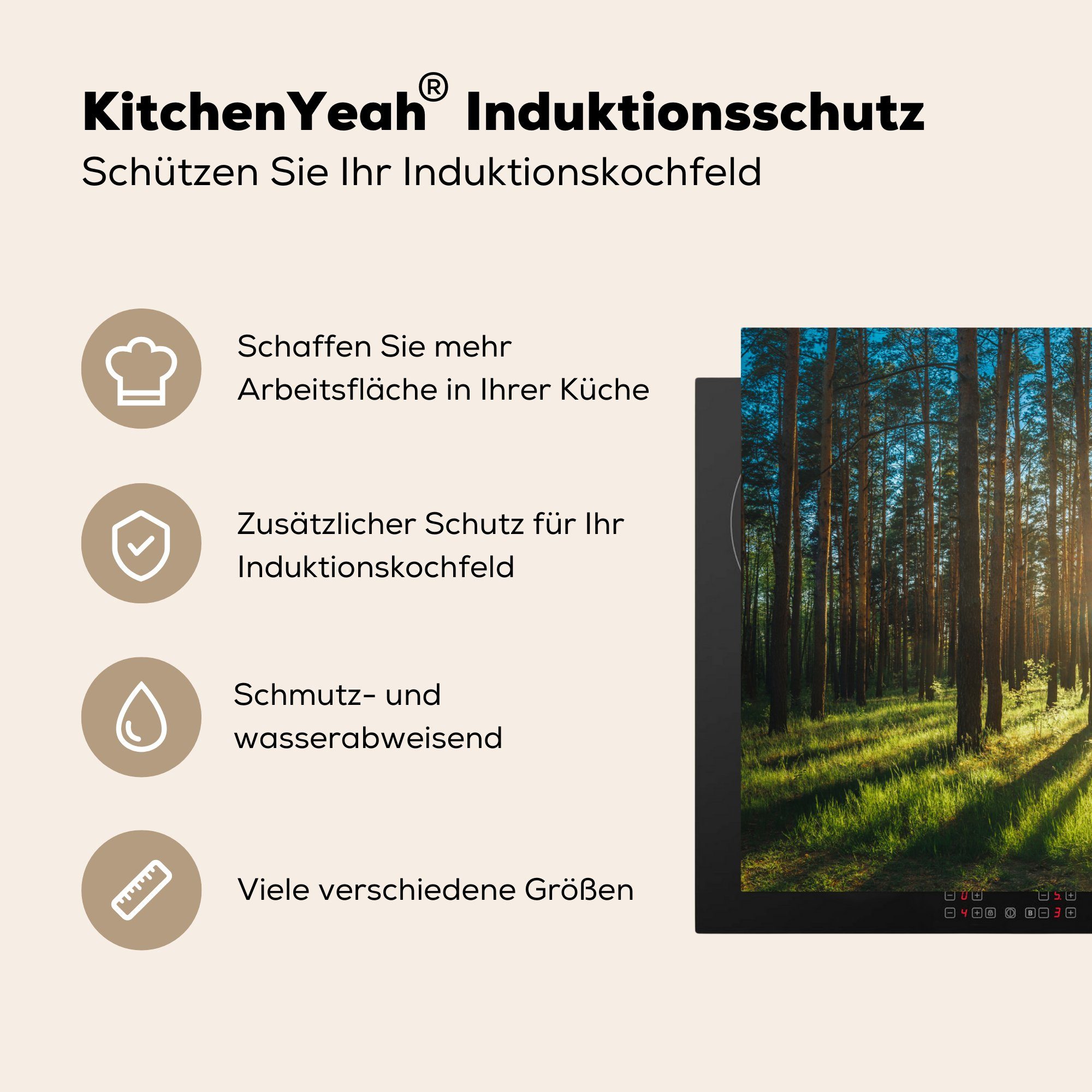 81x52 - Landschaft Sonne Bäume für (1 MuchoWow Ceranfeldabdeckung, cm, küche Arbeitsplatte - tlg), - Gras, Herdblende-/Abdeckplatte Vinyl,