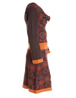 Vishes Jerseykleid Mandala-Blumen Wasserfall-Kragen Langarm Shirtkleid Boho, Ethno, Hippie, Festival Style