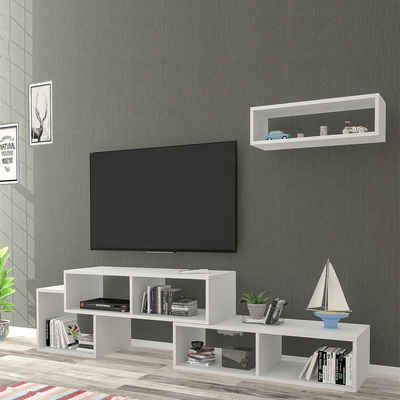 en.casa TV-Regal, »Malvik« 2-tlg. mit einem Wandregal 170x29,5x42 cm Weiß