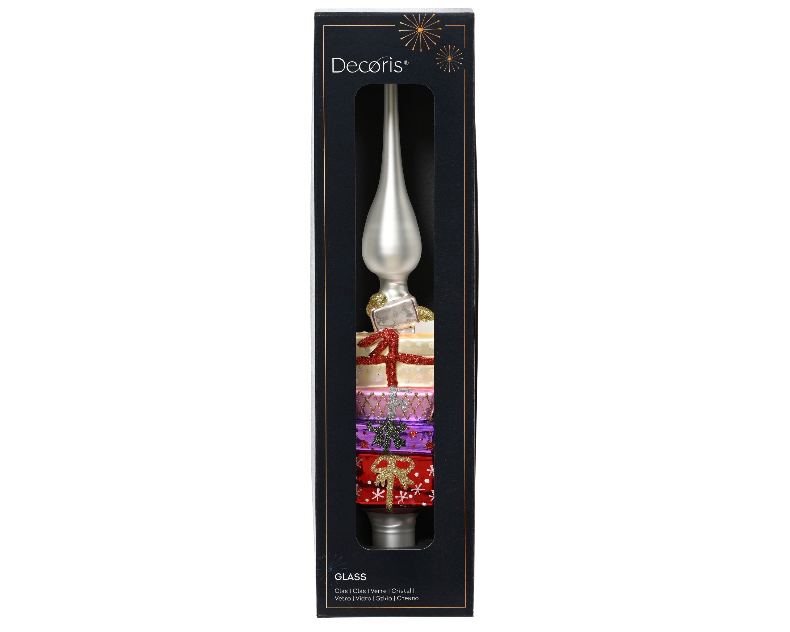 Kaemingk Christbaumspitze, Christbaumspitze Glas Geschenke Figur 29cm - Bunt