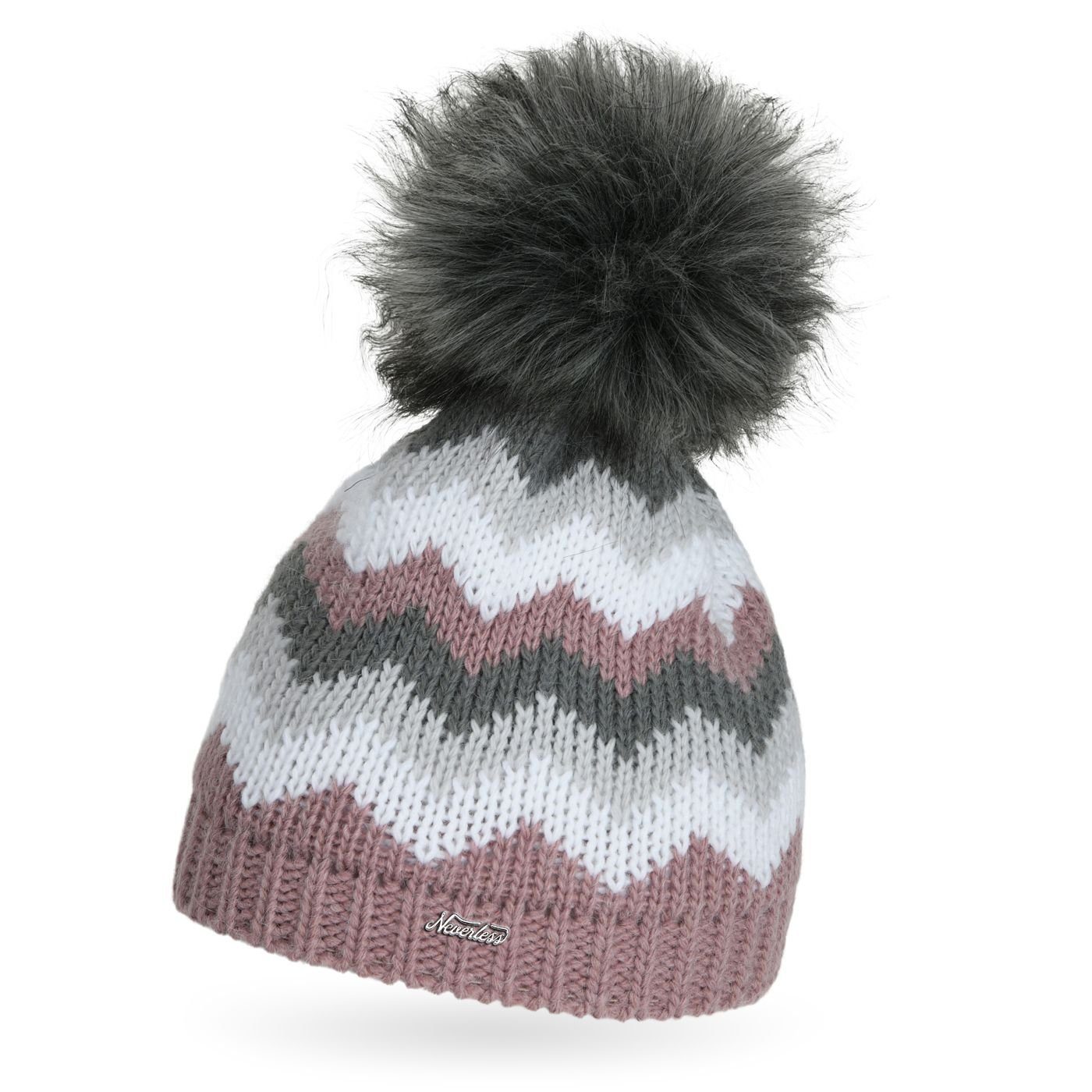 Neverless Bommelmütze Damen Strick-Mütze Bommelmütze Fell-Bommel Kunstfell Winter-Mütze mehr