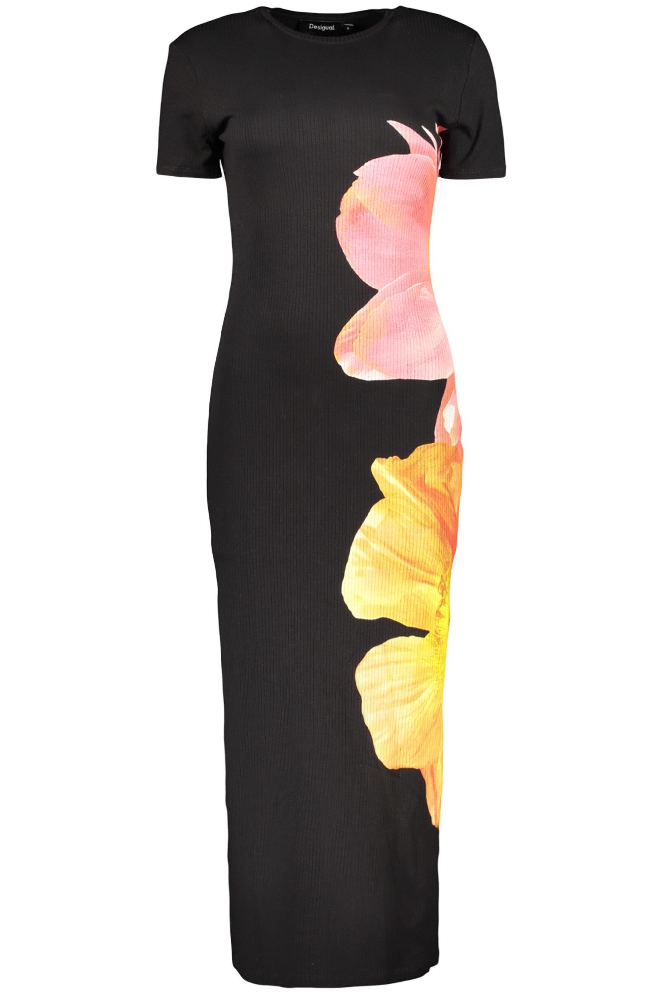 Desigual Partykleid Elegantes Schwarzes Damenkleid mit Kurzen Ärmeln und Rückenschlitz