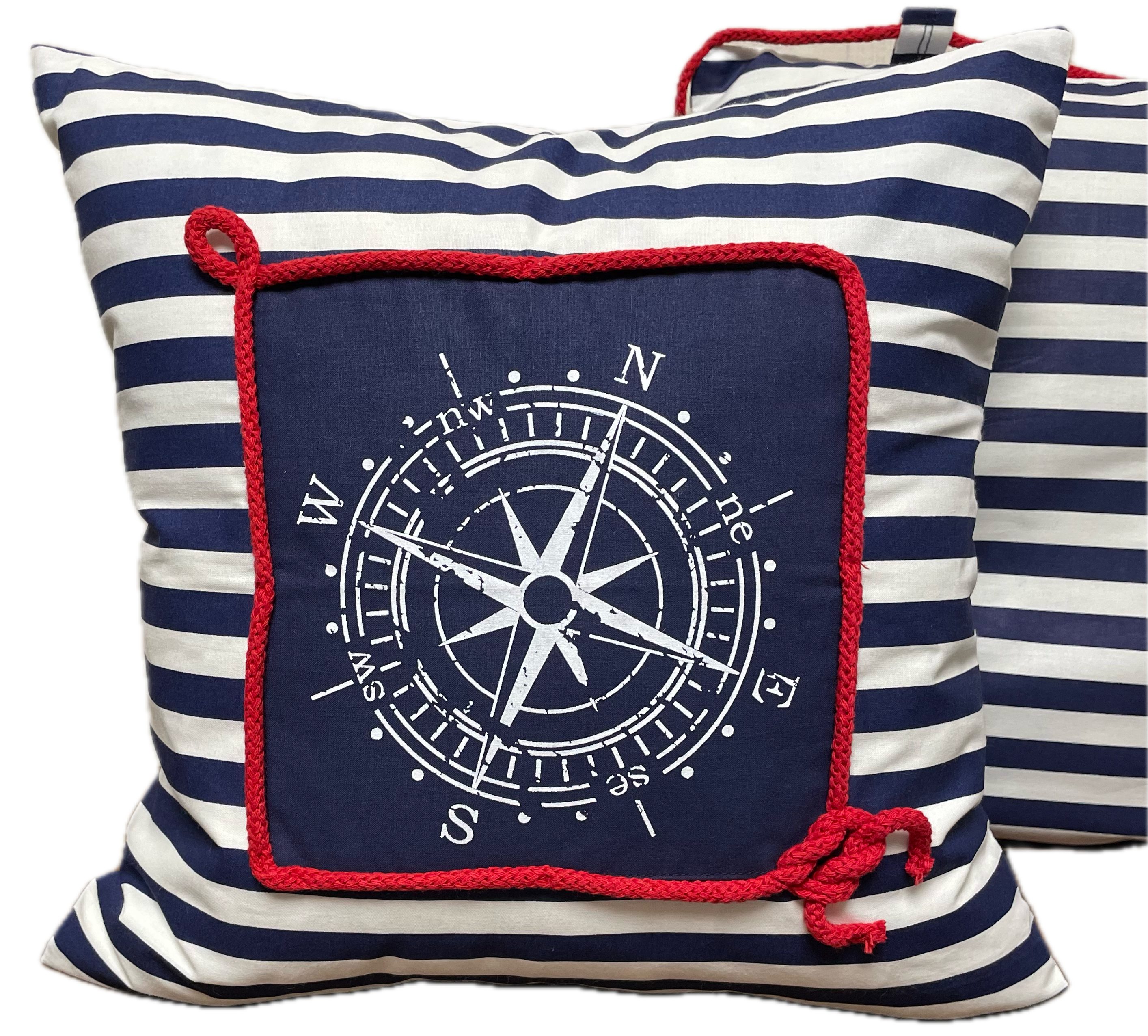 Ammerkind Dekokissen Maritime Kissenhülle *Kompass* blau/weiß günstig online kaufen