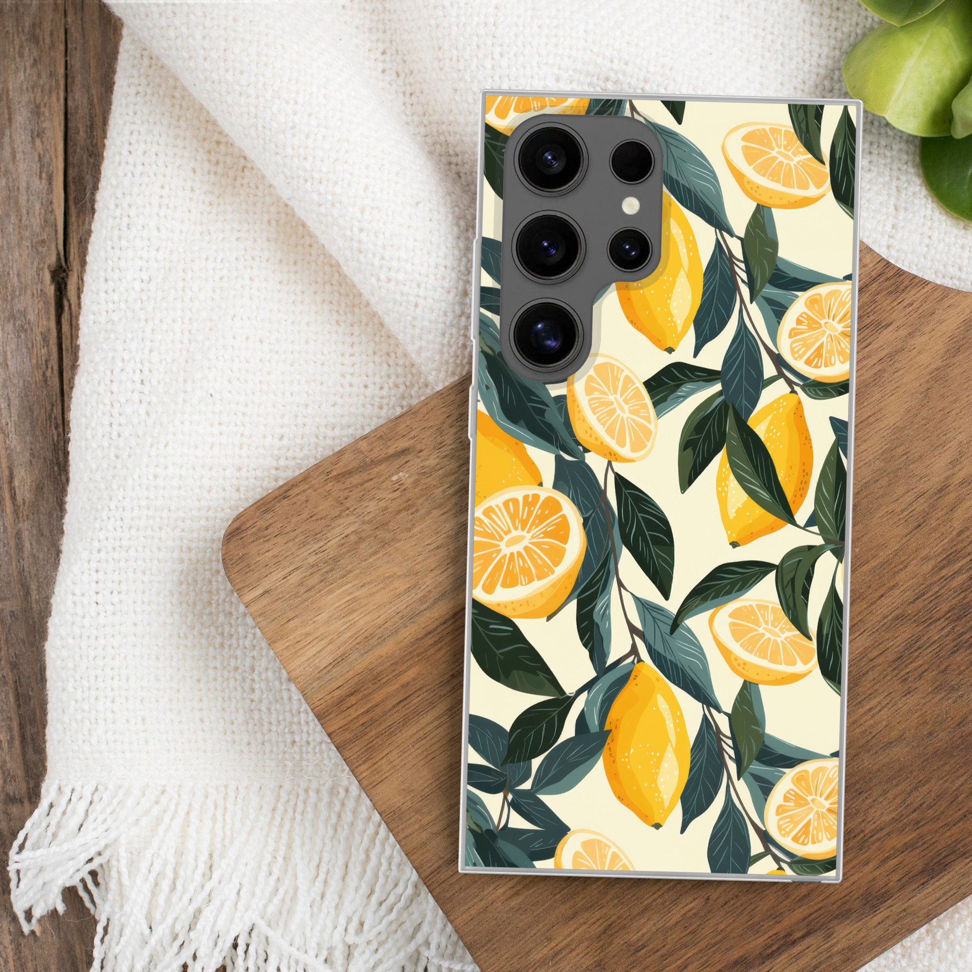 MuchoWow Handyhülle für Samsung Galaxy S24 Ultra Zitronen - Früchte - Blätter - Gelb - Grü, Phone Case, Silikon, Schutzhülle Dünn