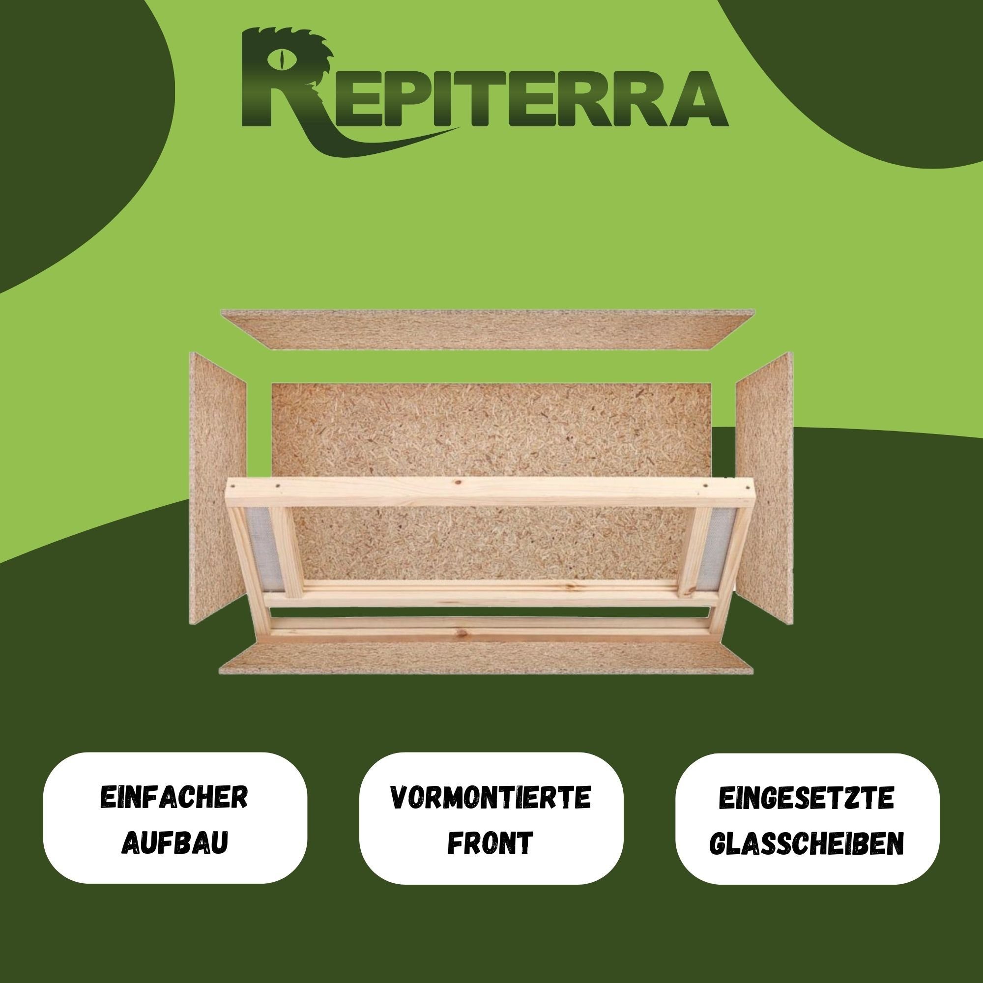 Repiterra Terrarium Holzterrarium mit Glasfront 100x60x60 cm mit Frontbelüftung hochwertig, inklusive Thermo-Hygrometer - Reptilien Amphibien
