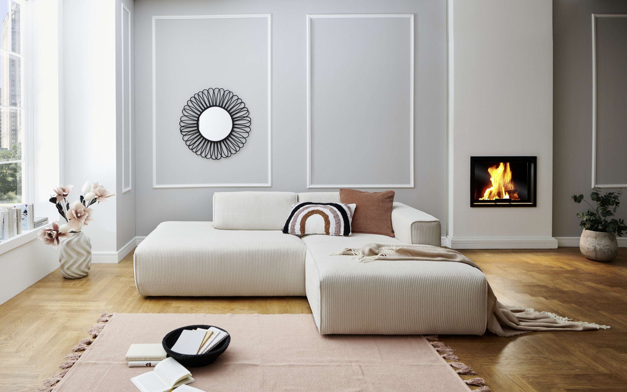 andas Ecksofa "Noord mit Kedernaht, Breite 227 cm", Cord, Struktur, Webstof günstig online kaufen