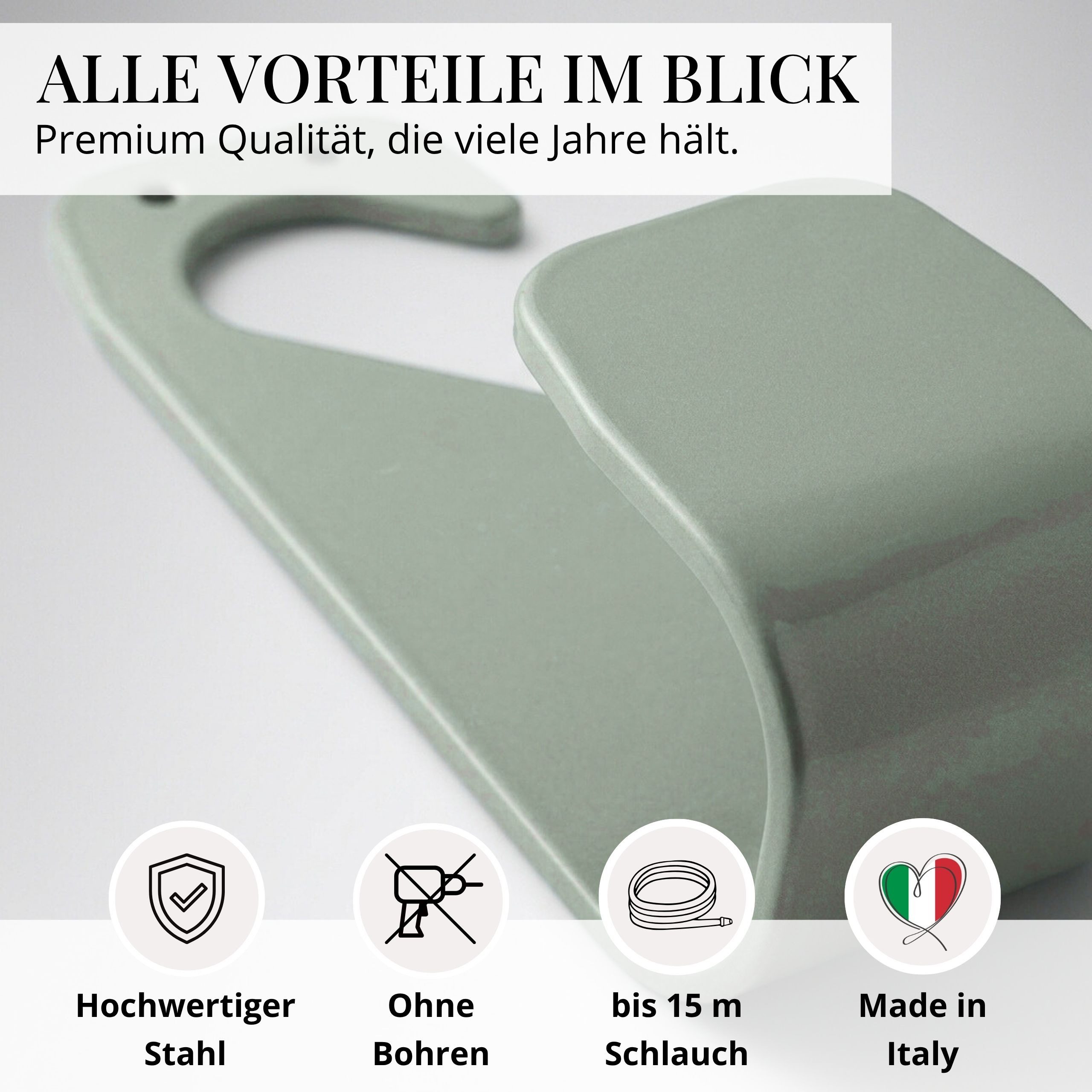 LIVLIG Schlauchhalterung ohne Bohren, Gartenschlauch Aufbewahrung, Schlauchhaken, (bis zu 10 m klassische Gartenschläuche bzw. bis zu 20 m flexible Gartenschläuche, Made in Italy, platzsparende Schlauchaufbewahrung)