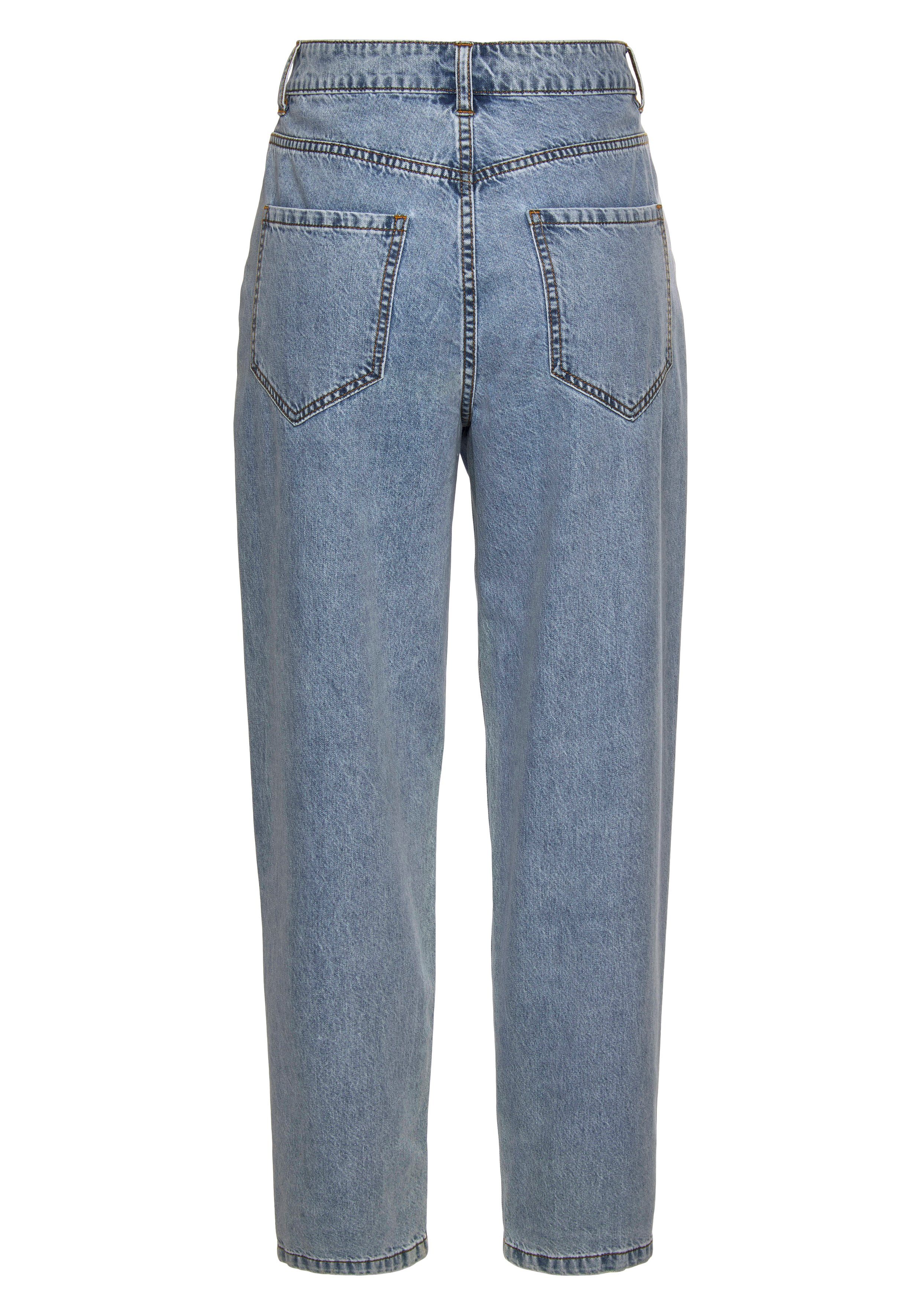 Buffalo Relax-fit-Jeans in modischem Crop-Design in High-Waist-Form mit Bundfalten, verkürzte Länge, Sommerhose – Bild 4 von 5