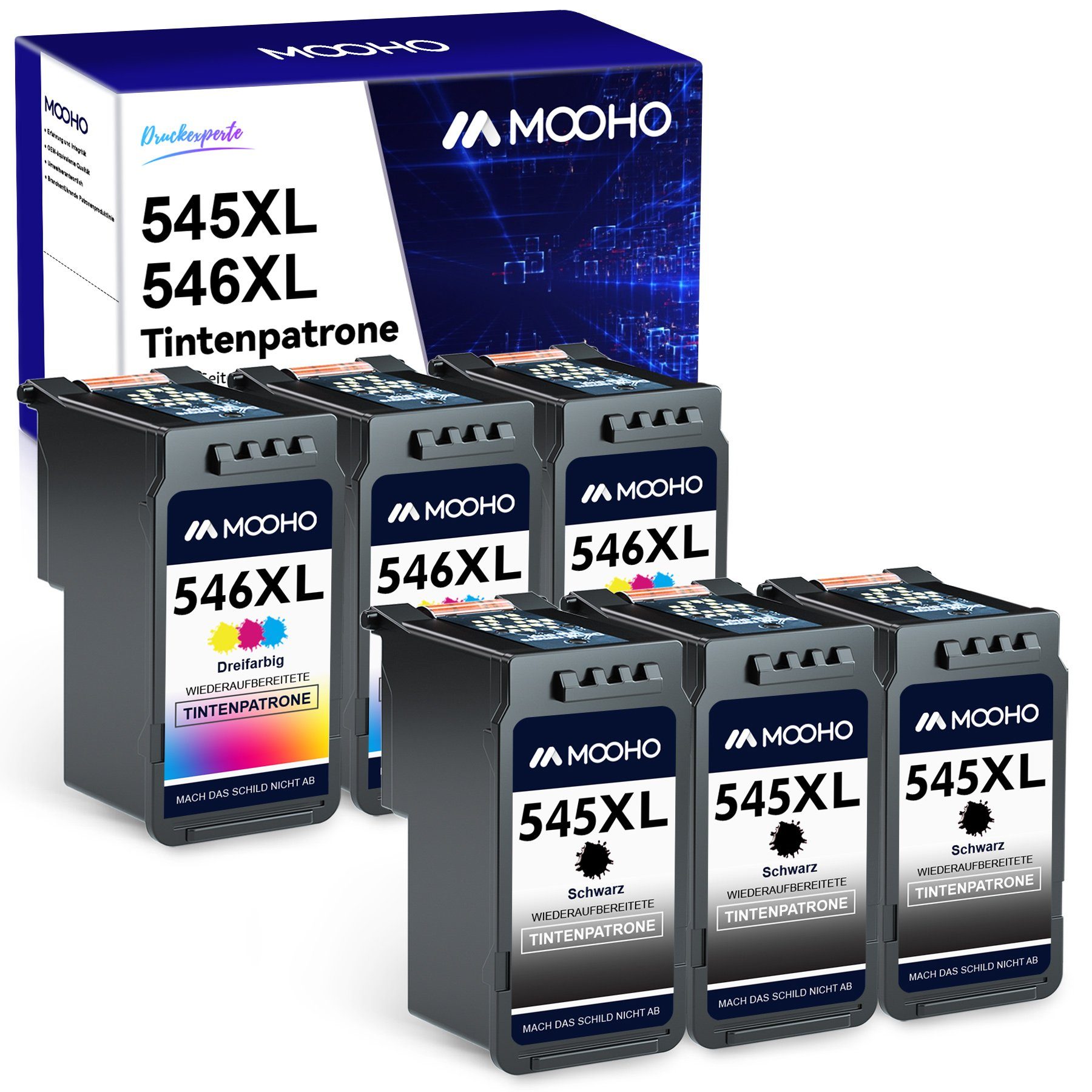 MOOHO ersetzt für CANON 545XL CL-546XL 546 XL Multipack Tintenpatrone (Pixma MX490 MX495 TR4550 TR4551 TS205 TS305 TS3150 MG2400) 3*Schwarz+3*Dreifarbig( 6er-pack)