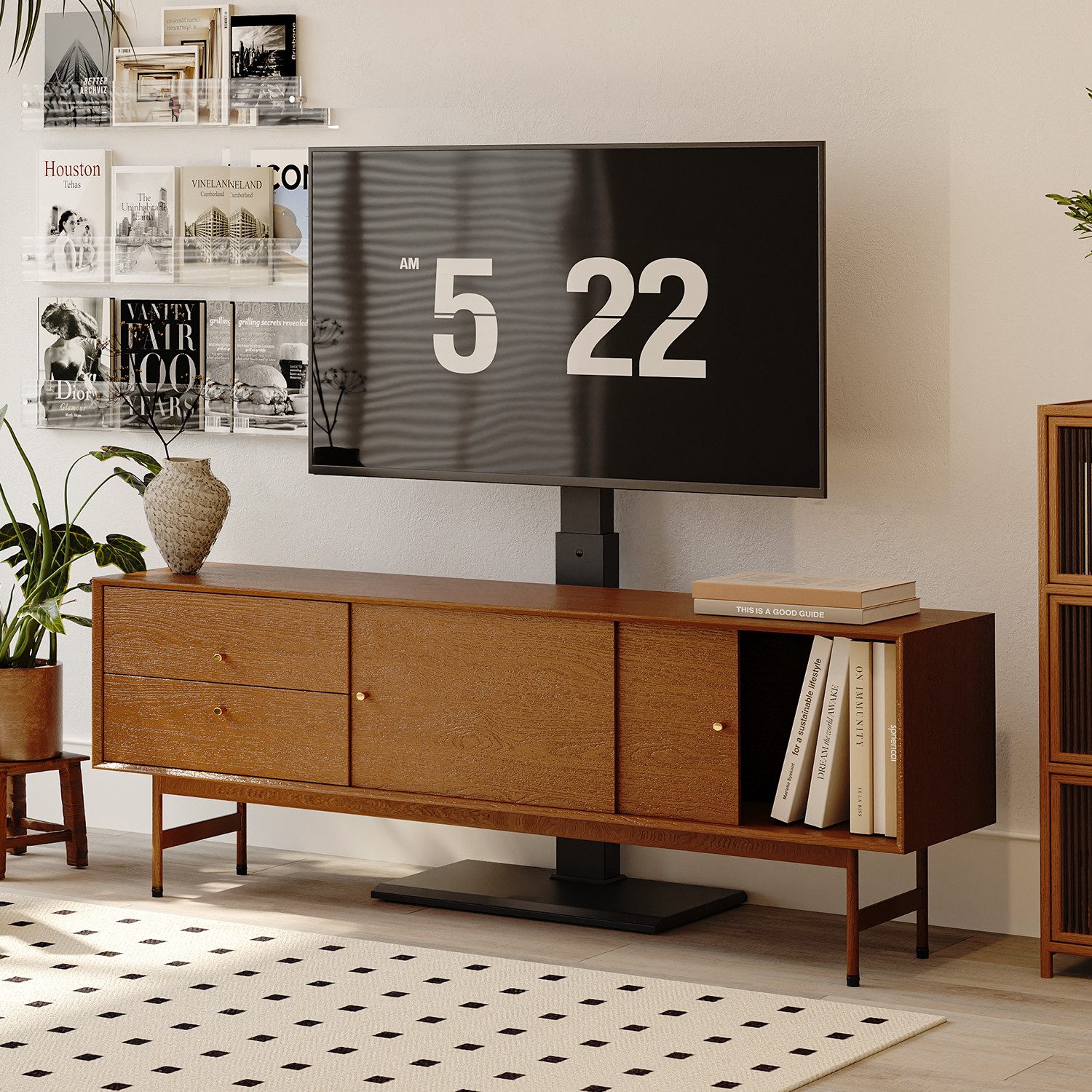 FITUEYES TV-Ständer ±30° schwenkbar, höhenverstellbar, 32-65 Zoll, (bis 65 Zoll, Metallbodenplatte) – Bild 2 von 5