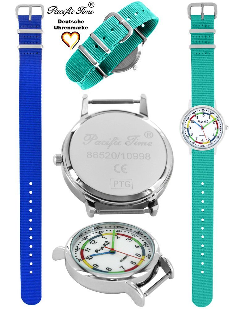 Time Quarzuhr Pacific Gratis und Armbanduhr - Match First türkis Kinder Lernuhr royalblau Wechselarmband, Design und Mix Versand Set