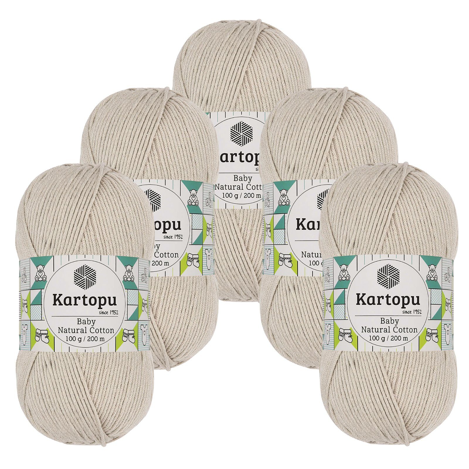 Kartopu 100g Kartopu Baby Natural Cotton Häkelwolle, 200 m, K4532 graubeige