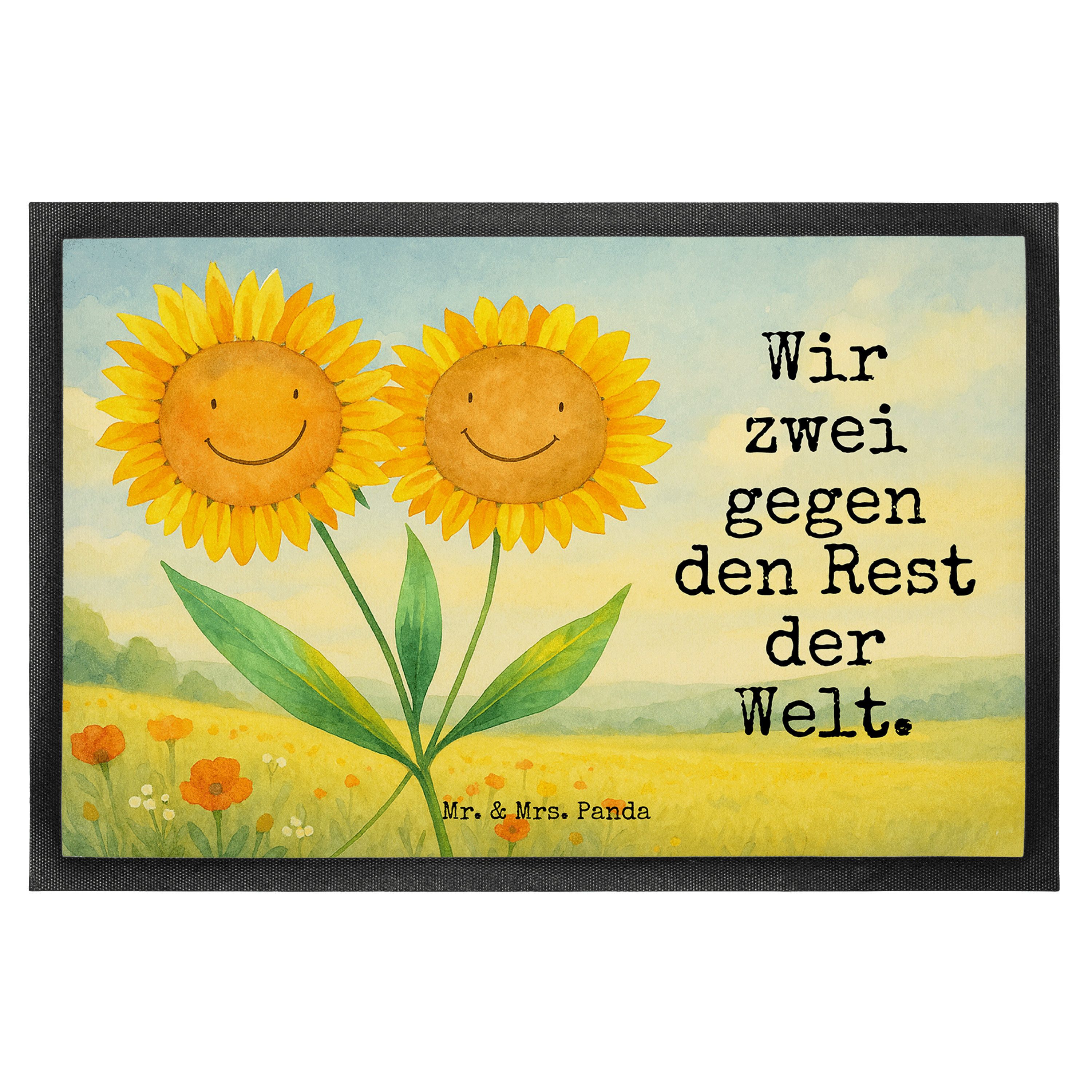 Mr. & Mrs. Panda Fußmatte Blume Sonnenblume Design, Fußmatte, Weiß, Frühlings Deko, zusammen, B, Höhe: 40 mm, Fußabtreter außen Fußmatte außen wetterfest Gummi Matte