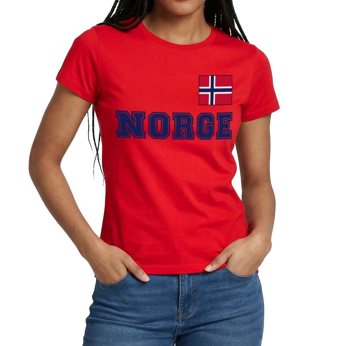 Spreadshirt T-Shirt Norwegen Trikot, Norwegen Fußball Flagge Frauen T-Shirt (1-tlg) Slim Fit, fällt klein aus