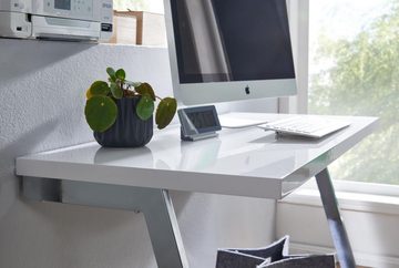 Wohnling Schreibtisch WL6.575 (120x55x76 cm Hochglanz Weiß / Silber Modern), Computertisch Metallbeine, Bürotisch Home-Office