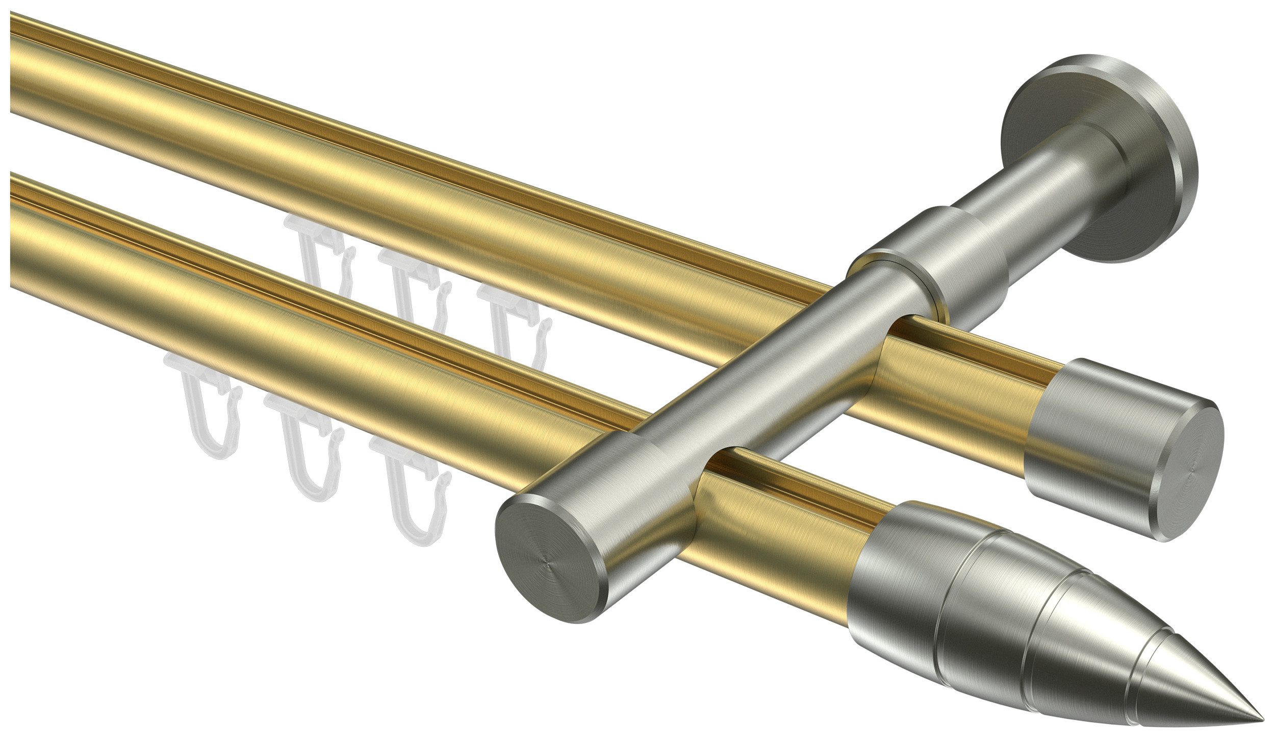 INTERDECO Innenlaufschiene Prestige Samanto, Ø 20 mm, 2-läufig, Fixmaß, kürzbar, Wandmontage, Aluminium, Messing-Optik / Edelstahl-Optik / Bicolor