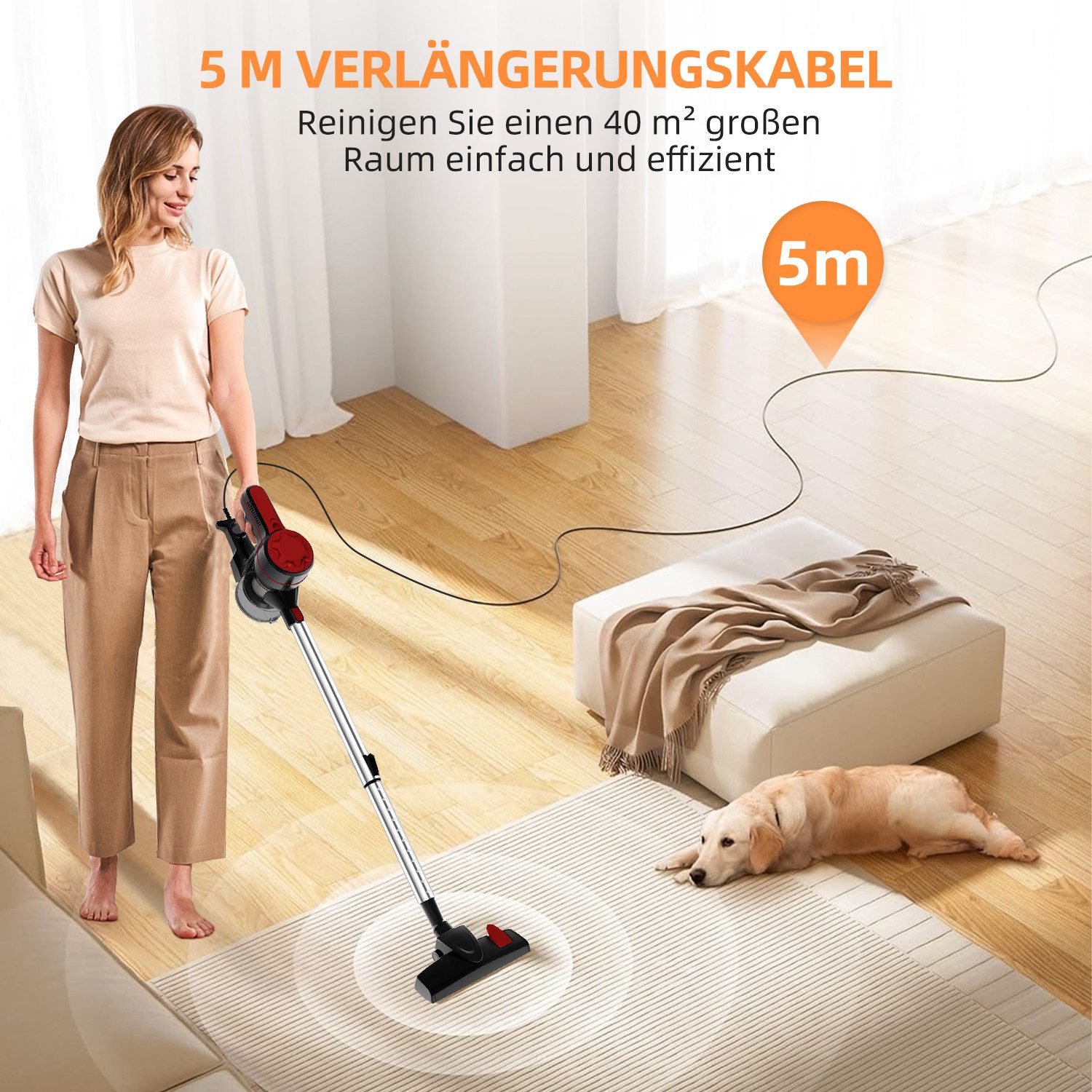 Hiazurm Akku-Hand-und Stielstaubsauger Kabelstaubsauger, 2 Austauschbare HEPA-Filters, Hand-und Stielstaubsauger mit 5M Kabel, Ideal für Hartböden und Teppiche