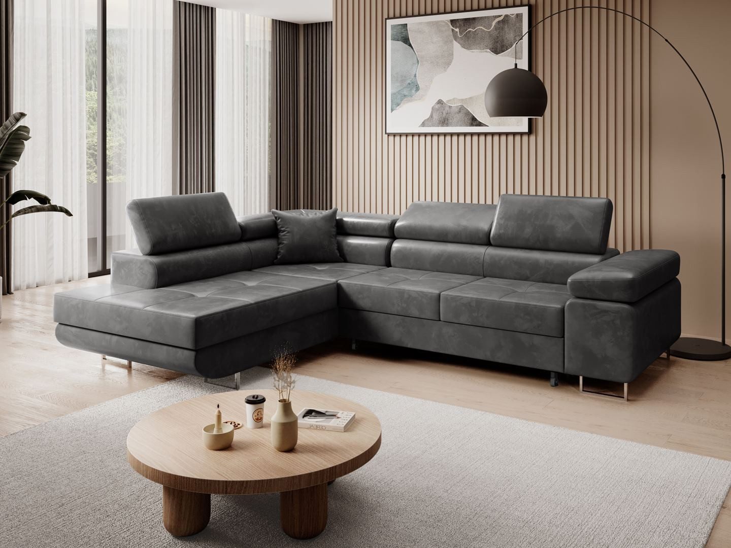 Beautysofa Ecksofa Waldo / Vild L mit verstellbaren Kopfstützen, inklusive Schlaffunktion, Bettkasten