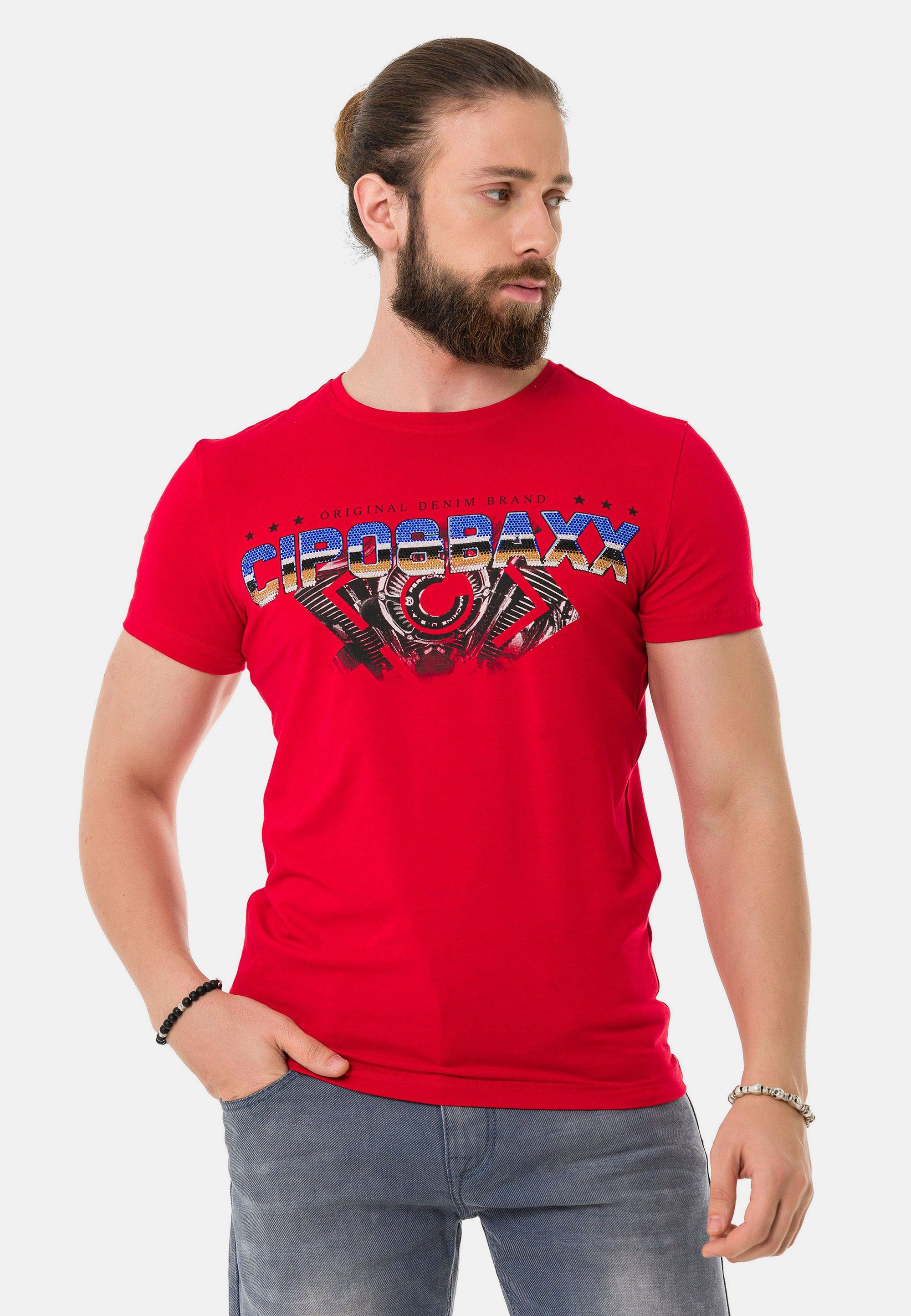 Cipo & Baxx T-Shirt mit trendigem Marken-Schriftzug rot
