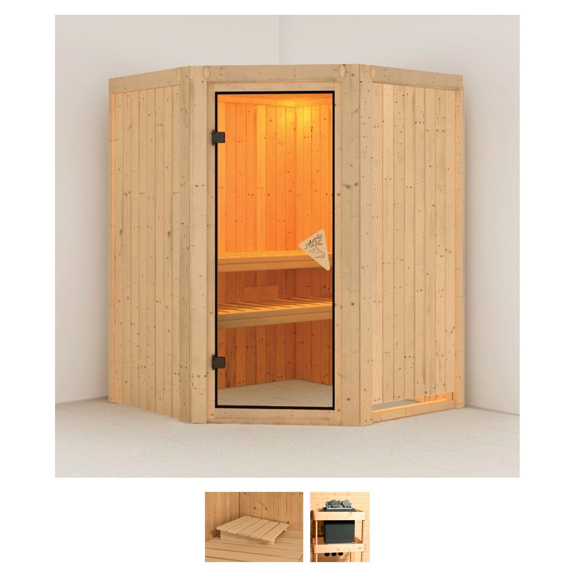 Karibu Sauna Larin, BxTxH: 151 x 151 x 198 cm, 68 mm, (Set) ohne Ofen