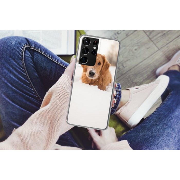 MuchoWow Handyhülle Hund - Schnee - Winter Phone Case Handyhülle Samsung Galaxy S21 Ultra Silikon Schutzhülle CB11457